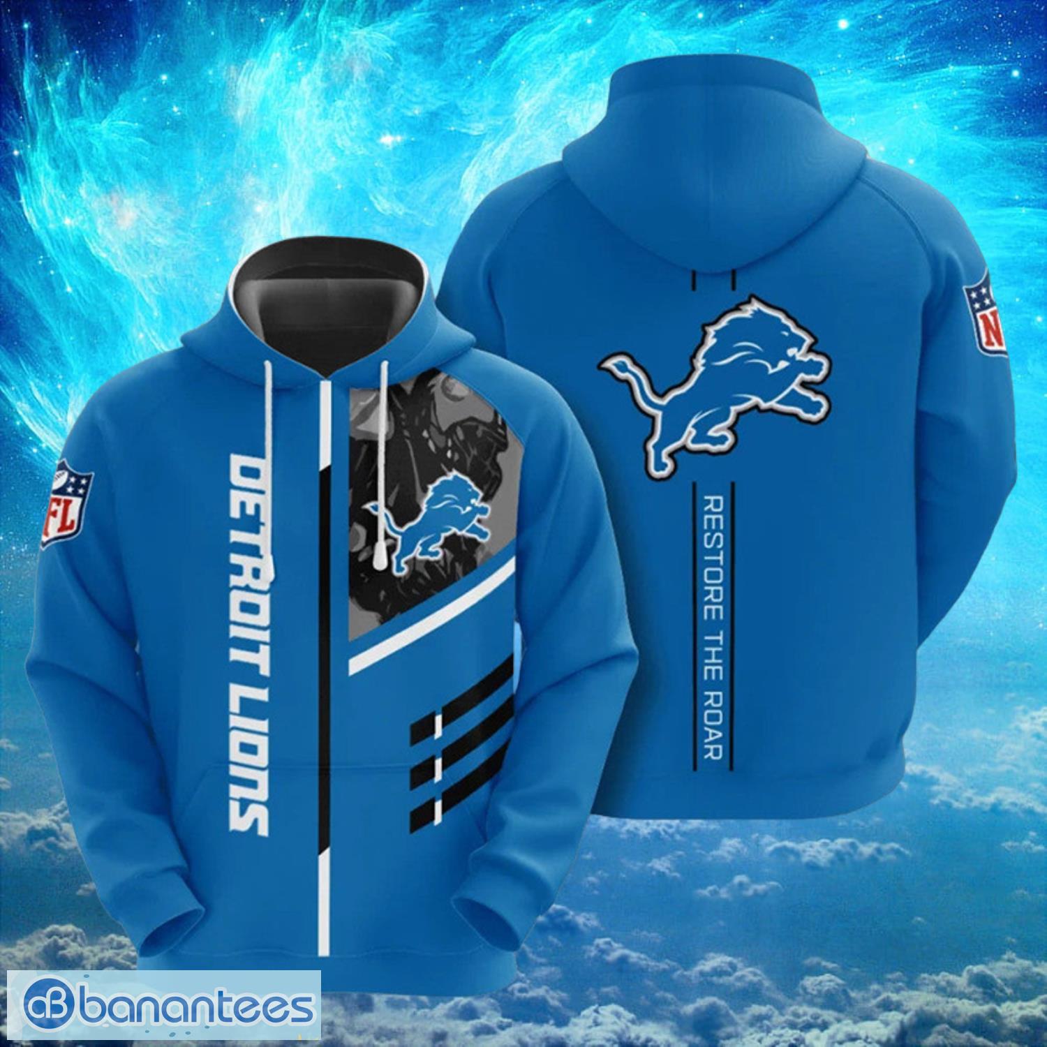Detroit Lions Blue Background Hoodies Full Over Print Product Photo 1