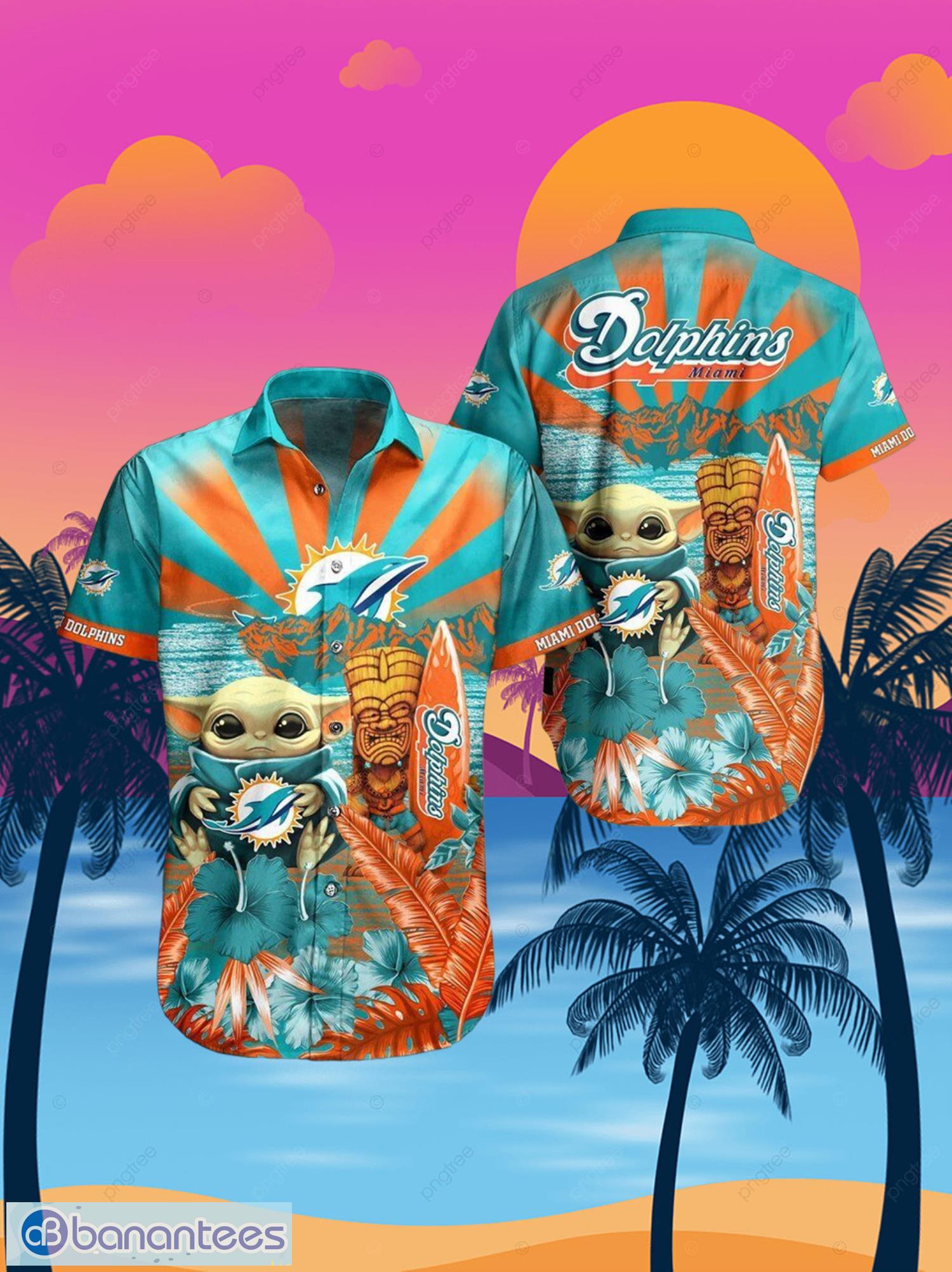 Dolphins Baby Yoda Star Wars Beach Summer Hawaiian Shirt Full Over Print Product Photo 2