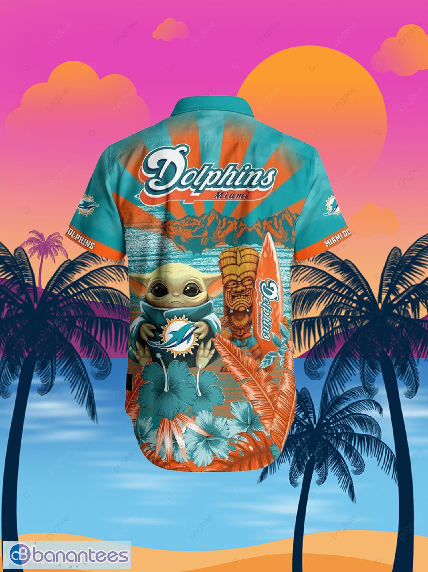 Dolphins Baby Yoda Star Wars Beach Summer Hawaiian Shirt Full Over Print Product Photo 1