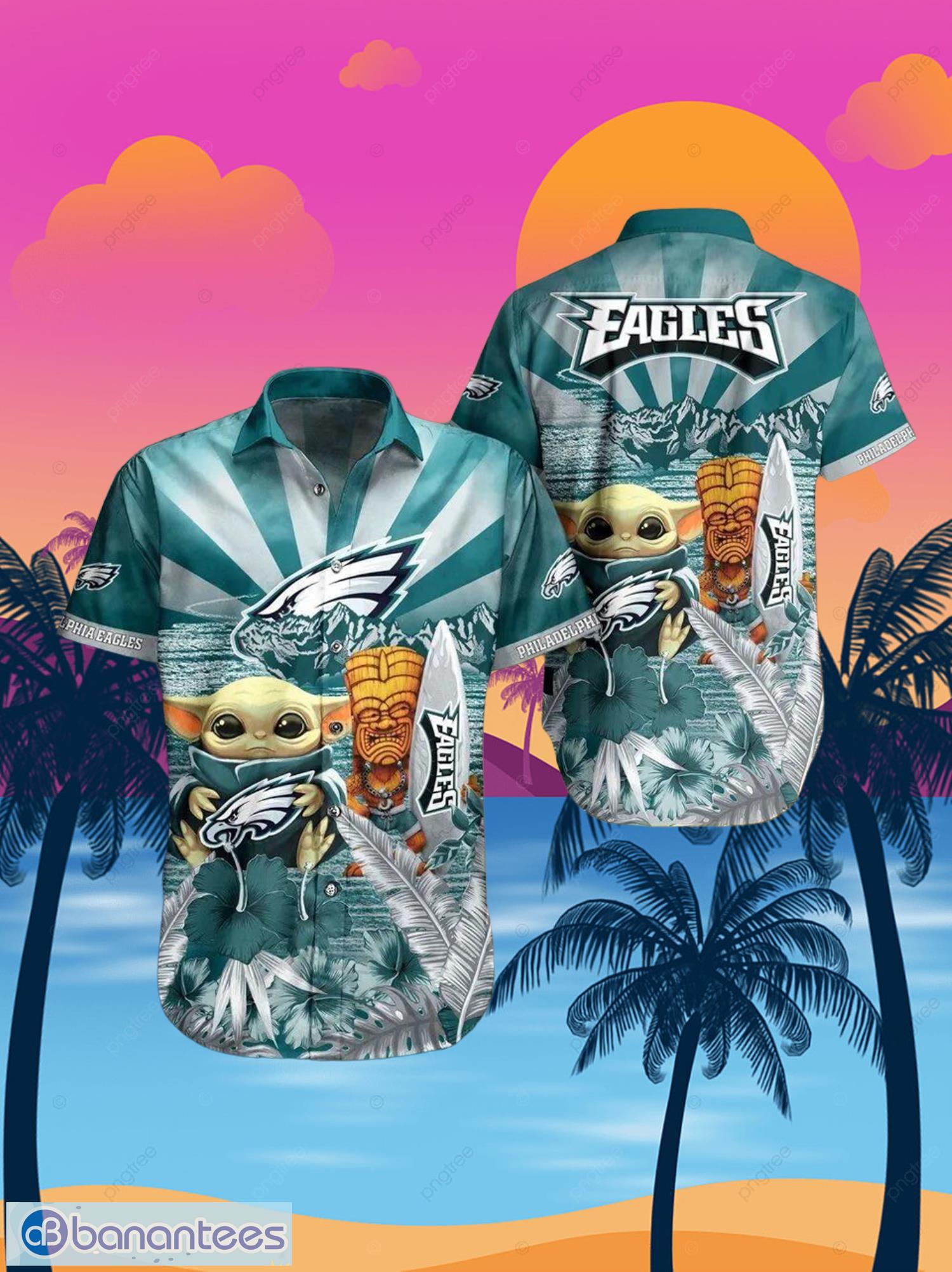 Eagles Baby Yoda Star Wars Beach Summer Hawaiian Shirt Full Over Print Product Photo 1