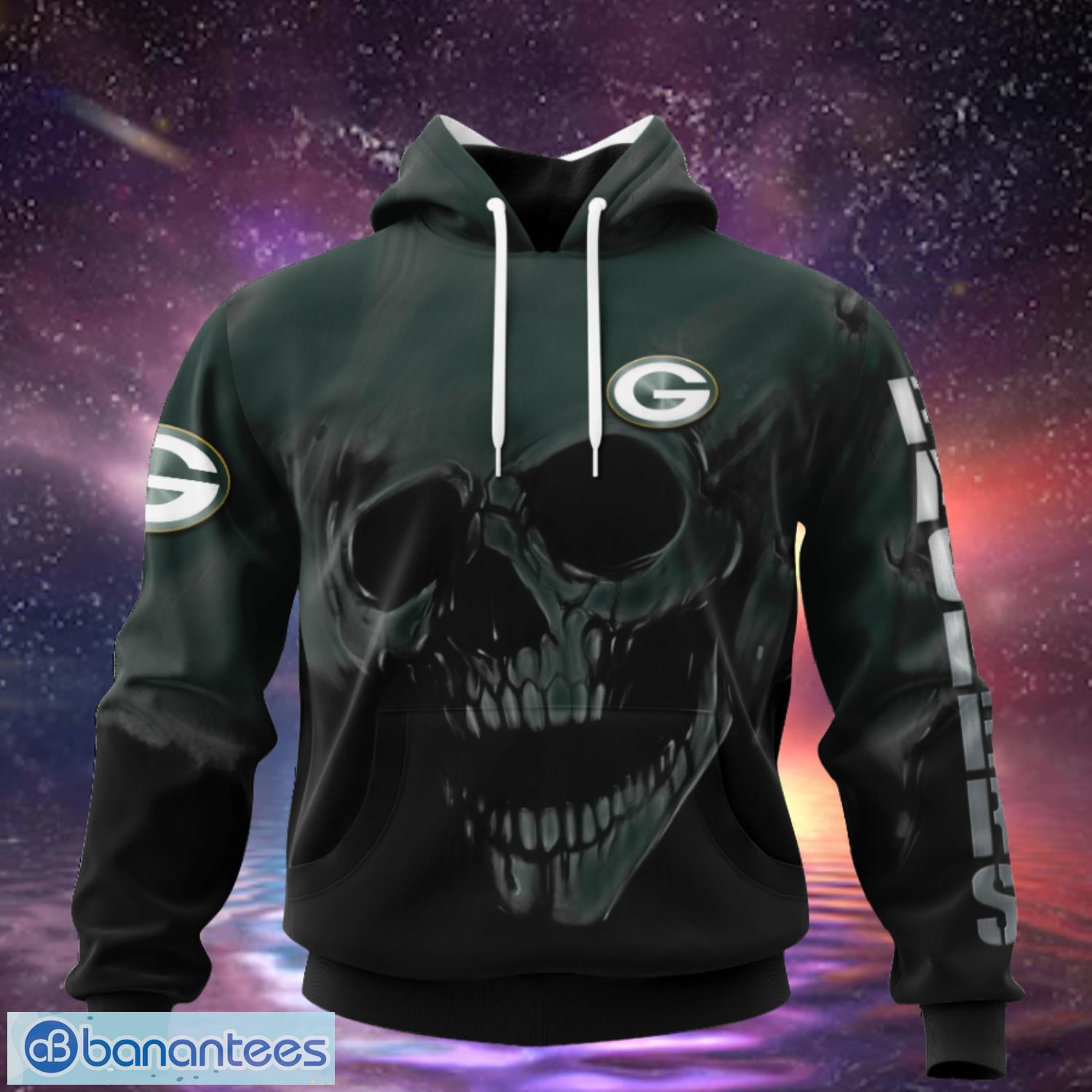Green Bay Packers Custom Name & Number Skull Hoodies Full Over Print Product Photo 2