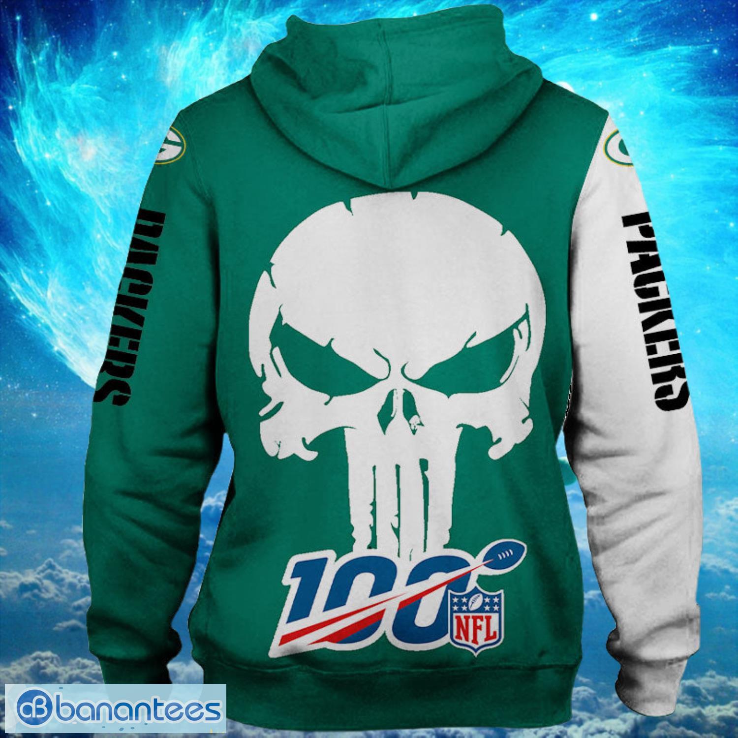 Green Bay Packers Zip White Skull Hoodies Print Full Product Photo 2