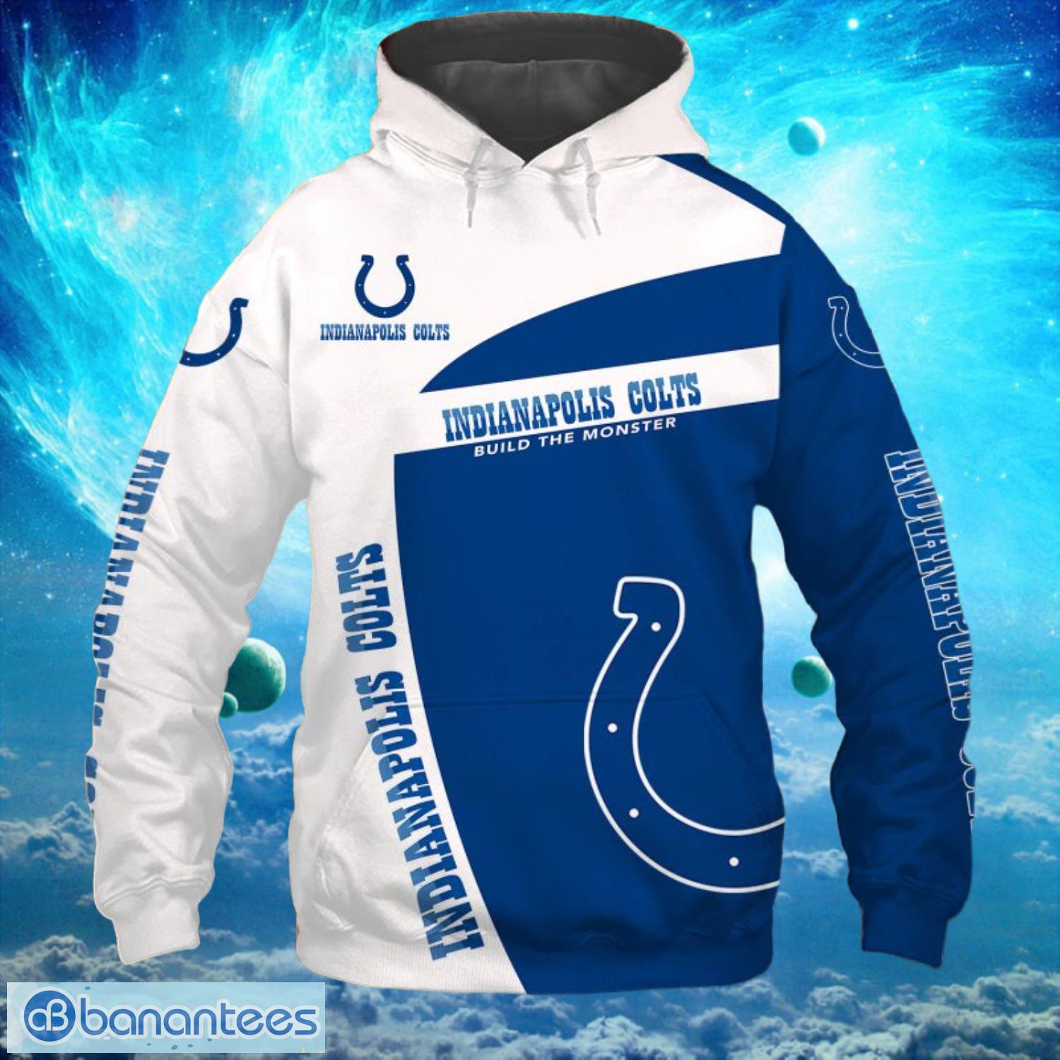 Indianapolis Colts Light Type Build the Monster Hoodies Print Full Product Photo 2