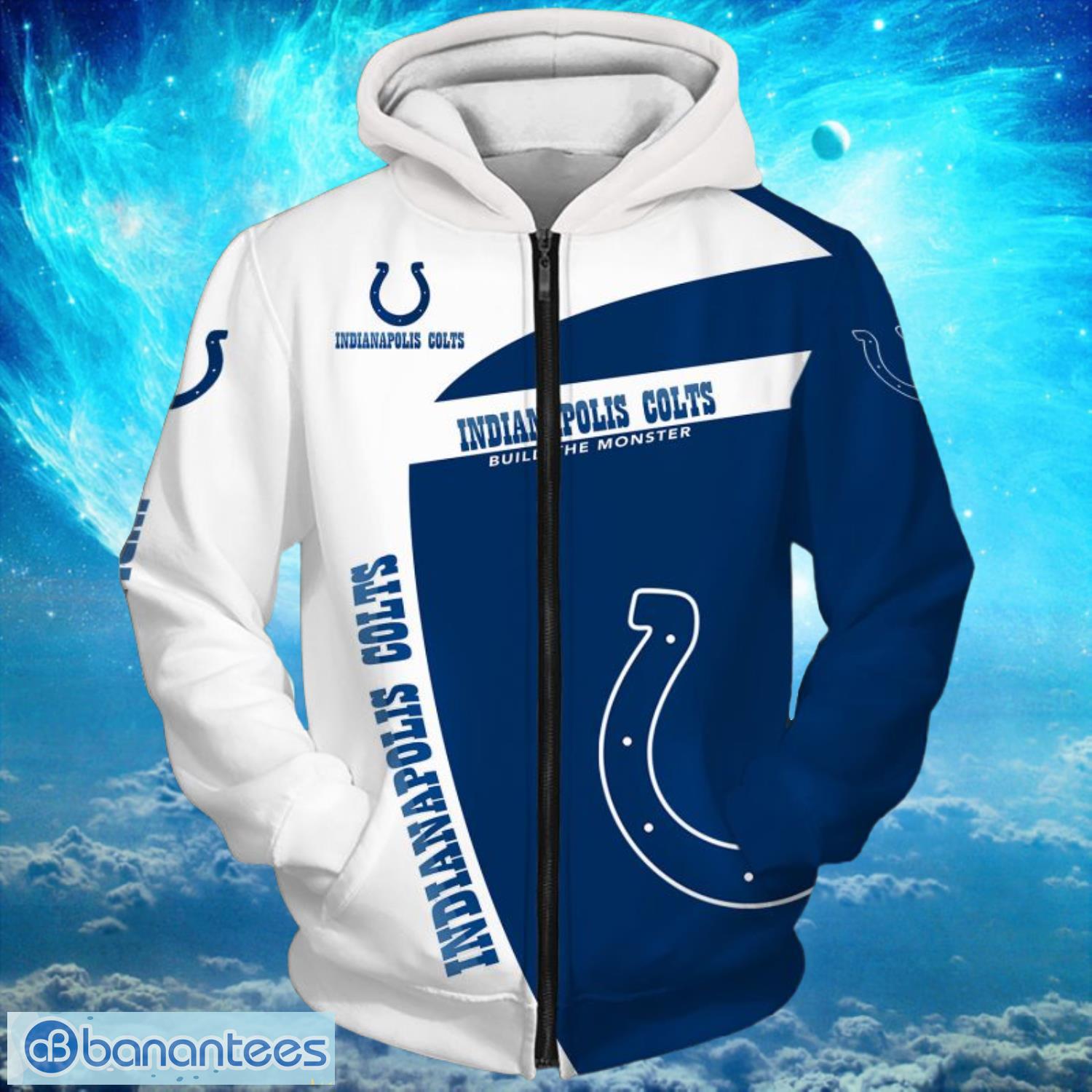 Indianapolis Colts Light Type Build the Monster Hoodies Print Full Product Photo 1