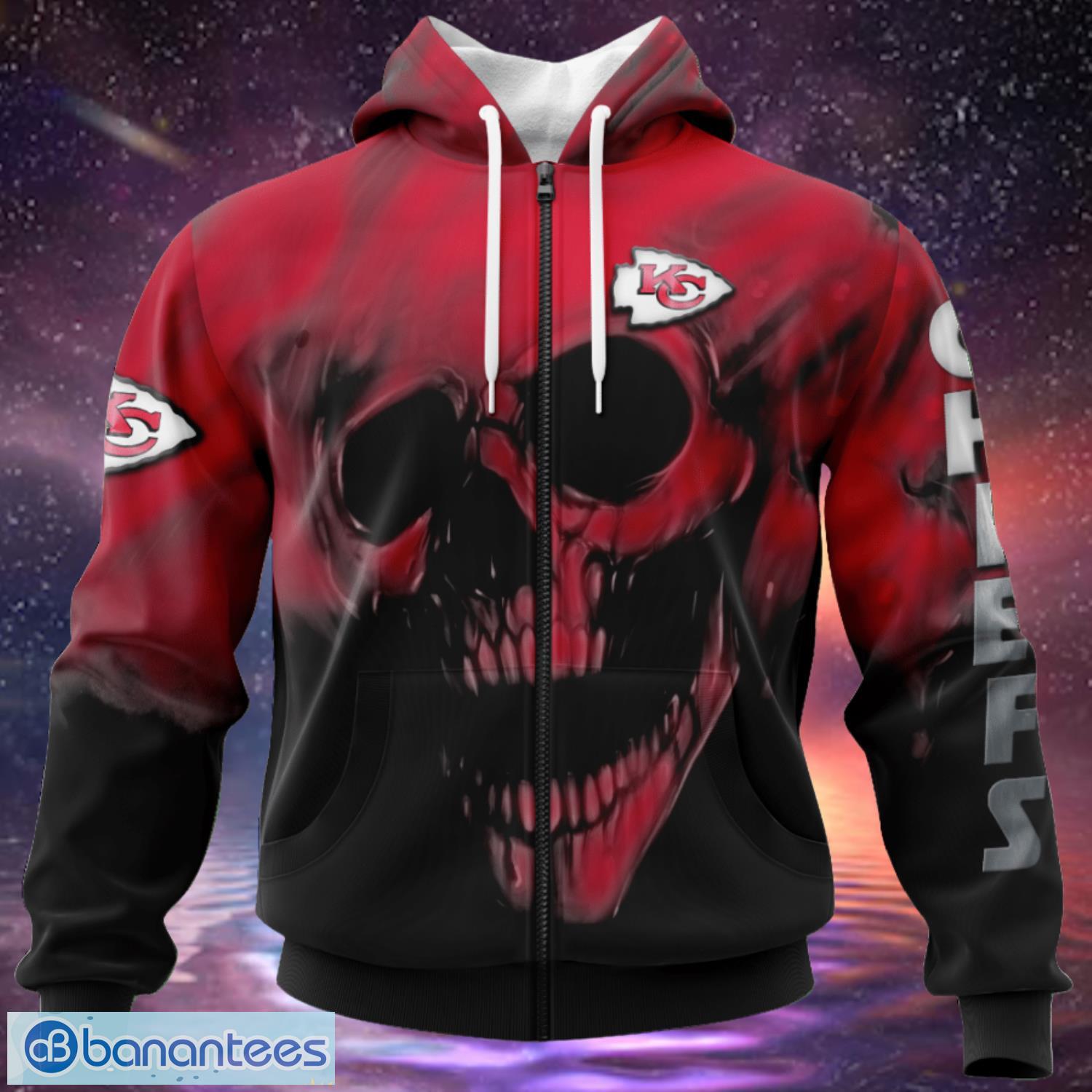 Kansas City Chiefs Custom Name & Number Skull Hoodies Full Over Print Product Photo 2