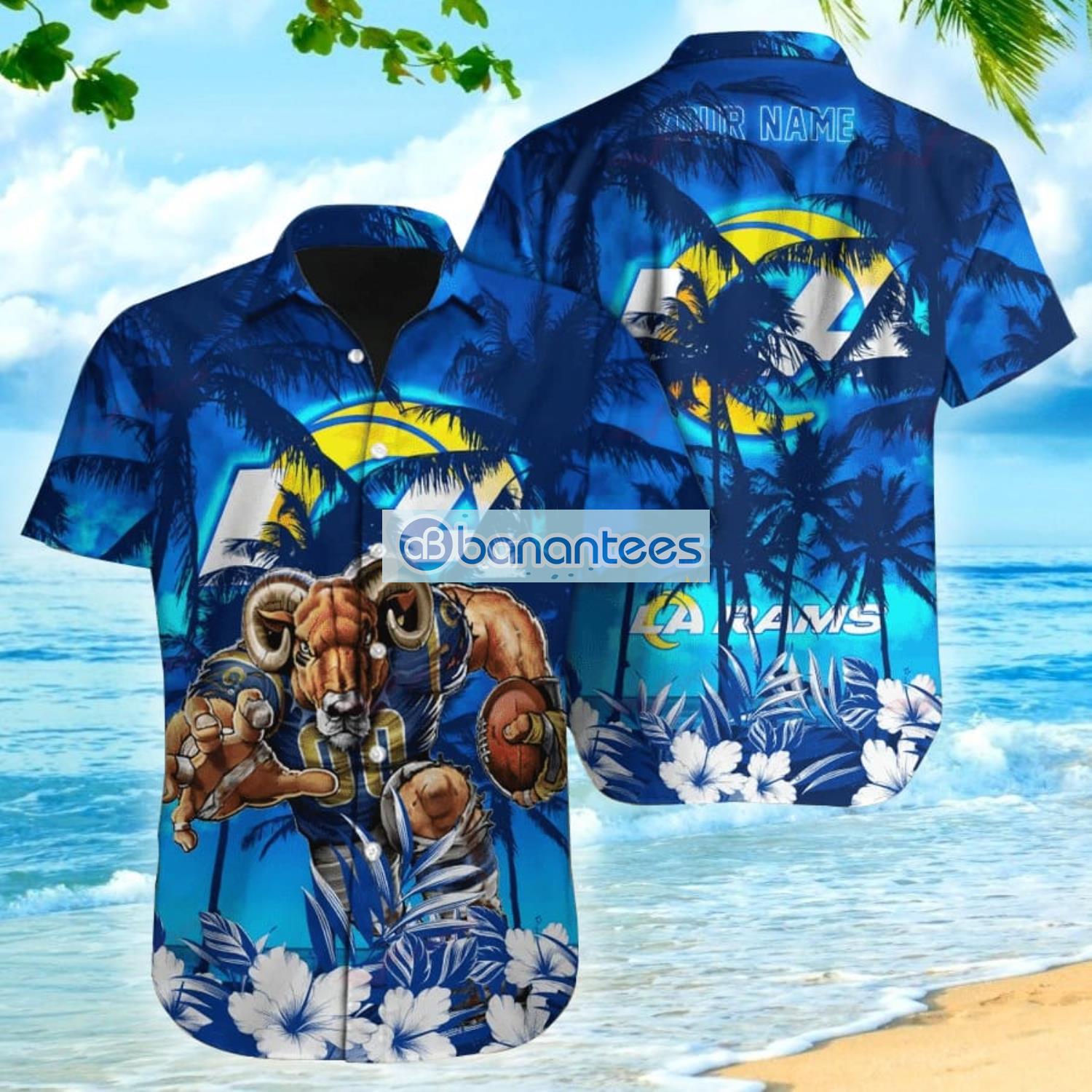 NFL Los Angeles Rams Black Cat Graphic Hawaiian Shirt - Trendy Aloha