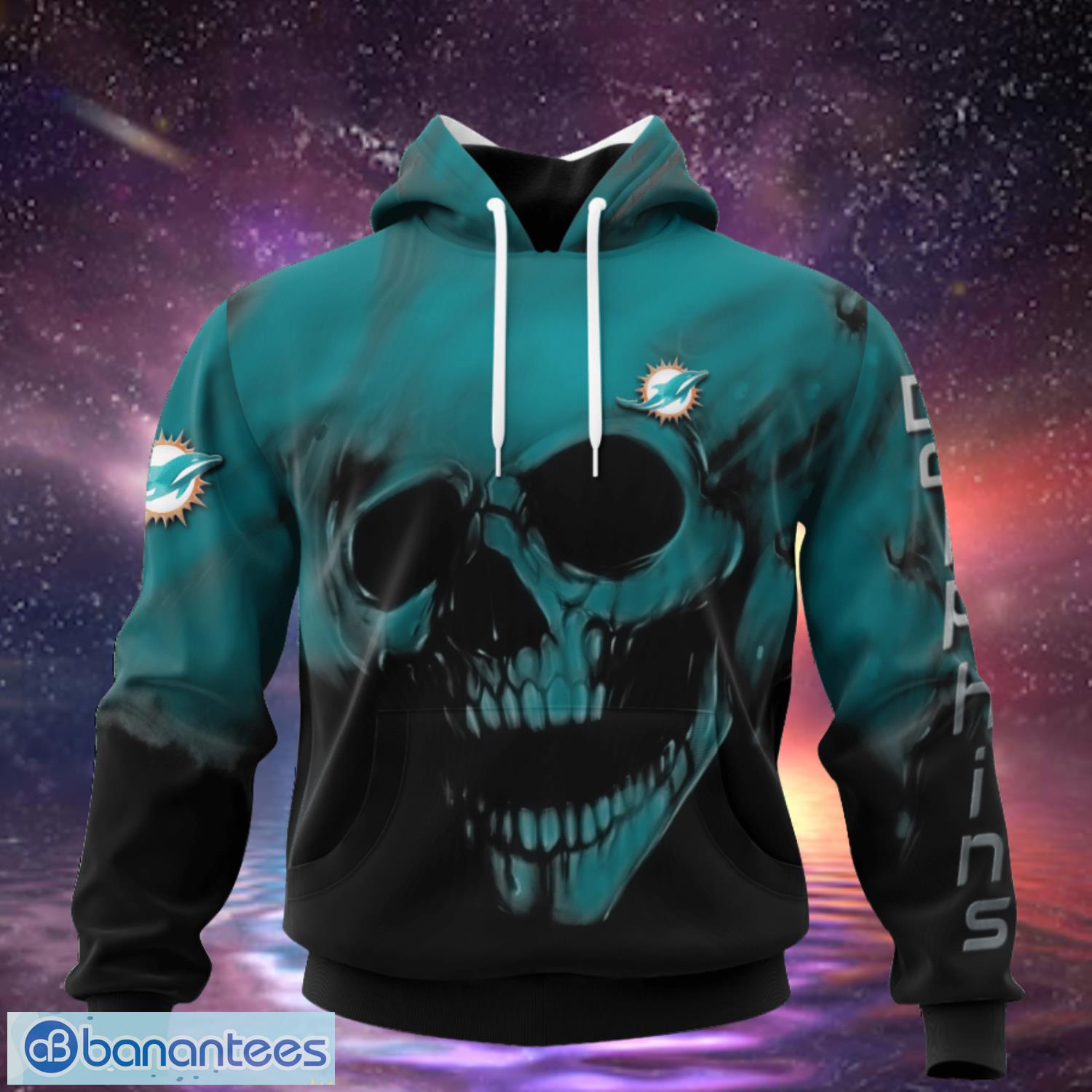 Miami Dolphins Custom Name & Number Skull Hoodies Full Over Print Product Photo 2