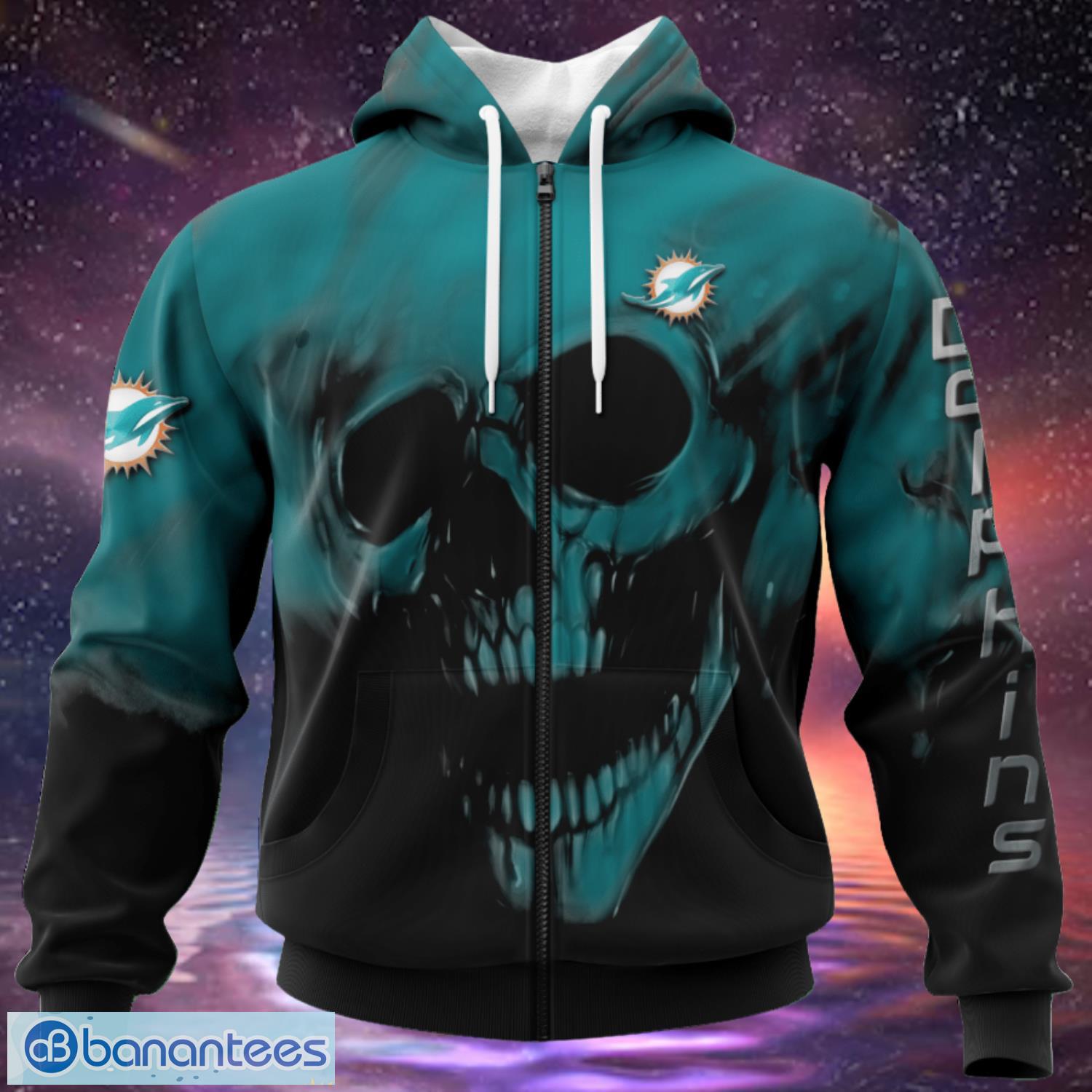 Miami Dolphins Custom Name & Number Skull Hoodies Full Over Print Product Photo 1
