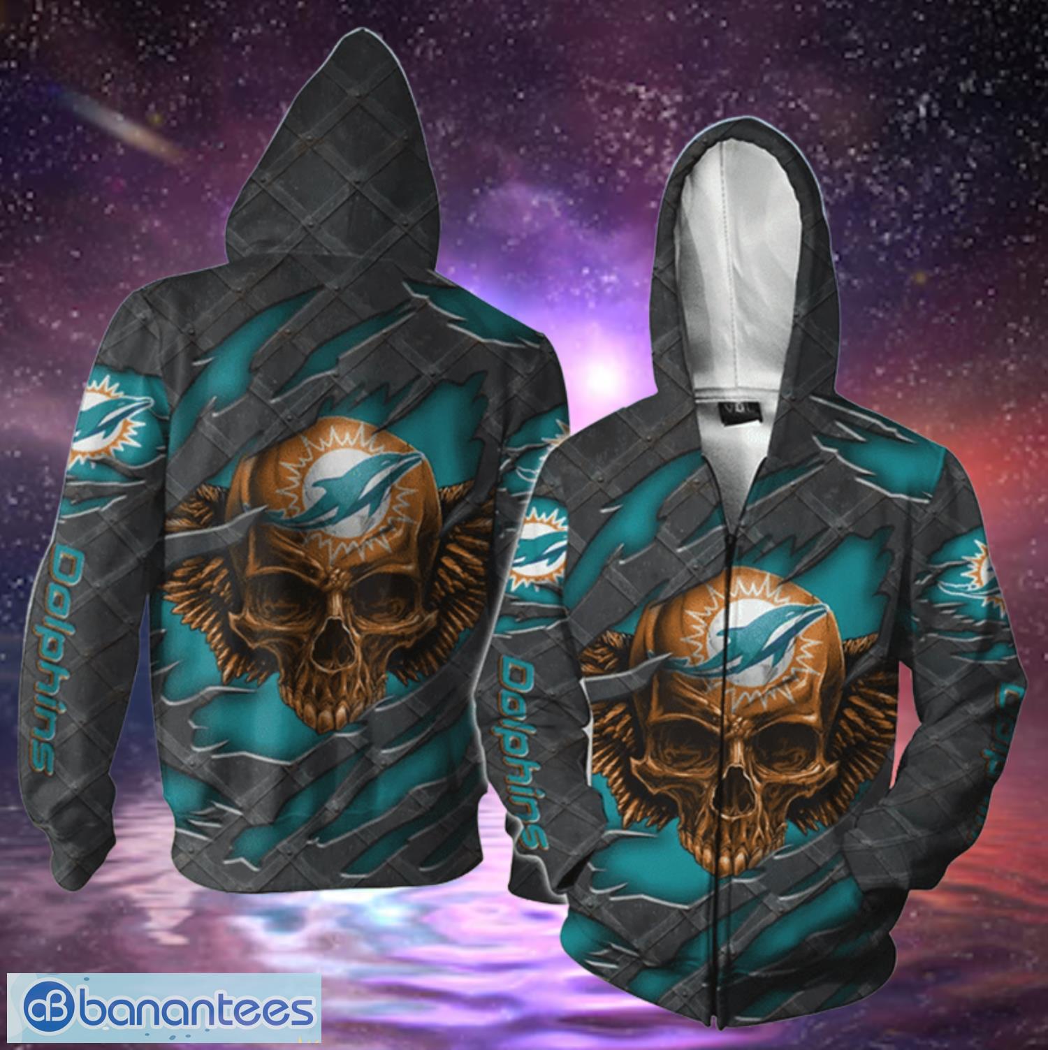 Miami Dolphins Skull Hoodies Full Over Print Product Photo 2