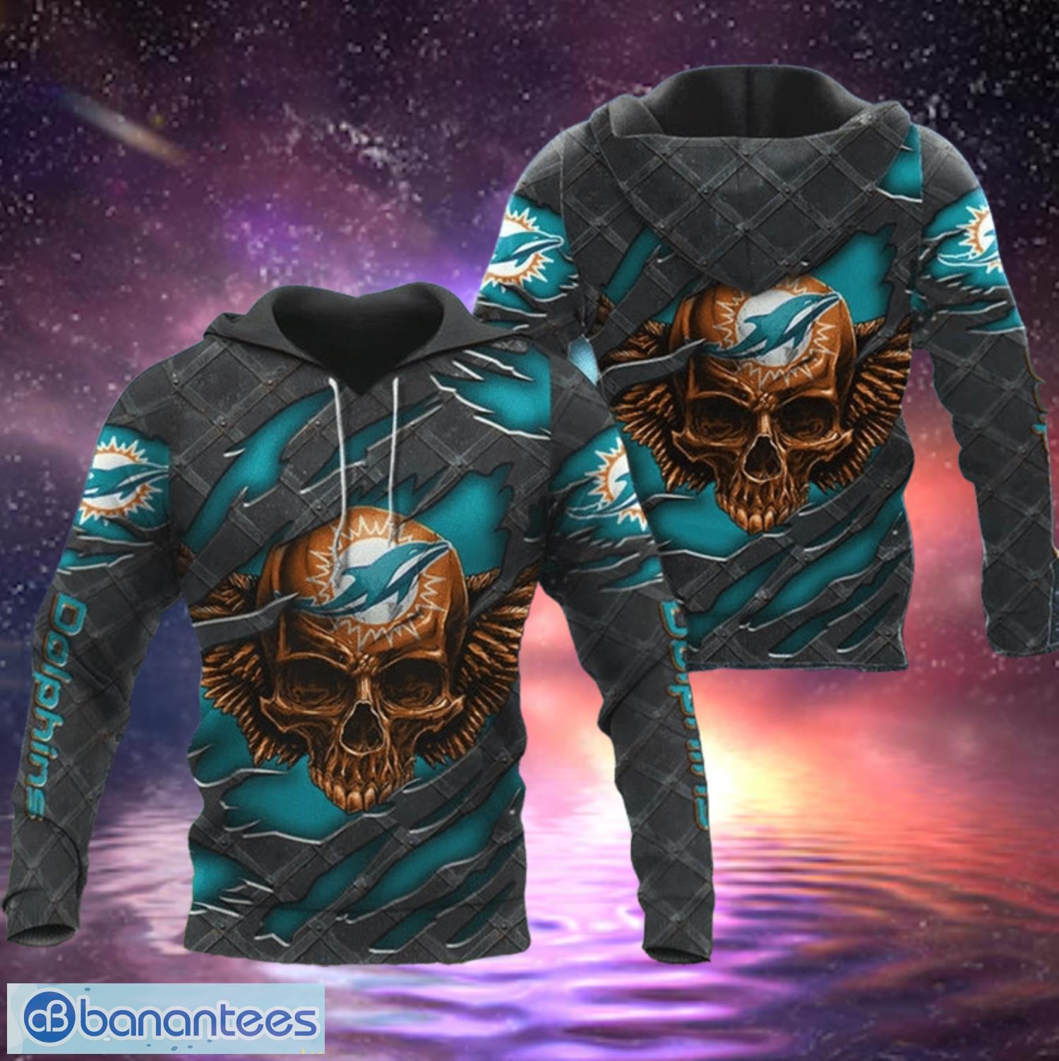 Miami Dolphins Skull Hoodies Full Over Print Product Photo 1
