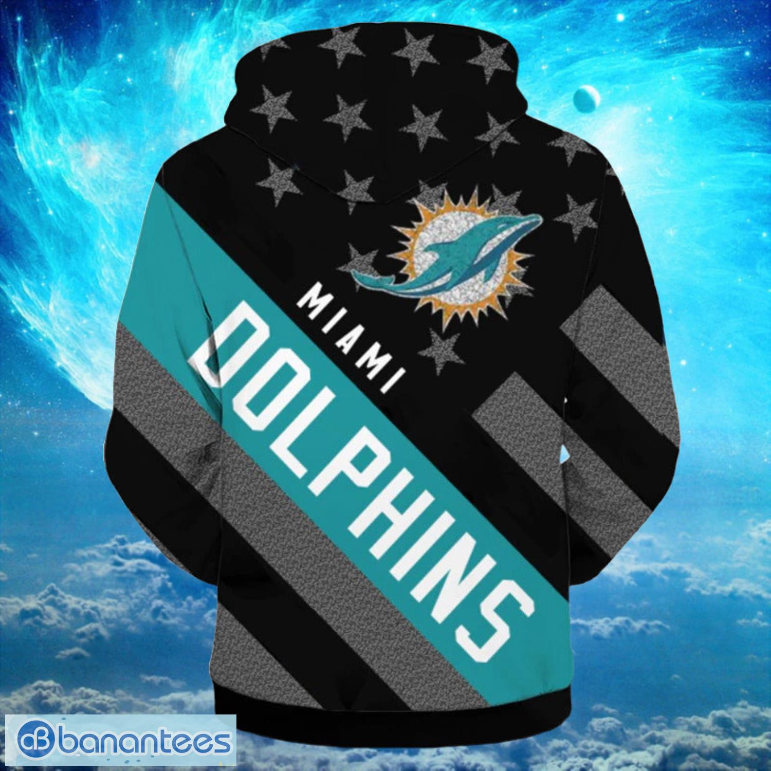 Miami Dolphins Zipper Striped Banner Dark Type Hoodies Print Full Product Photo 2
