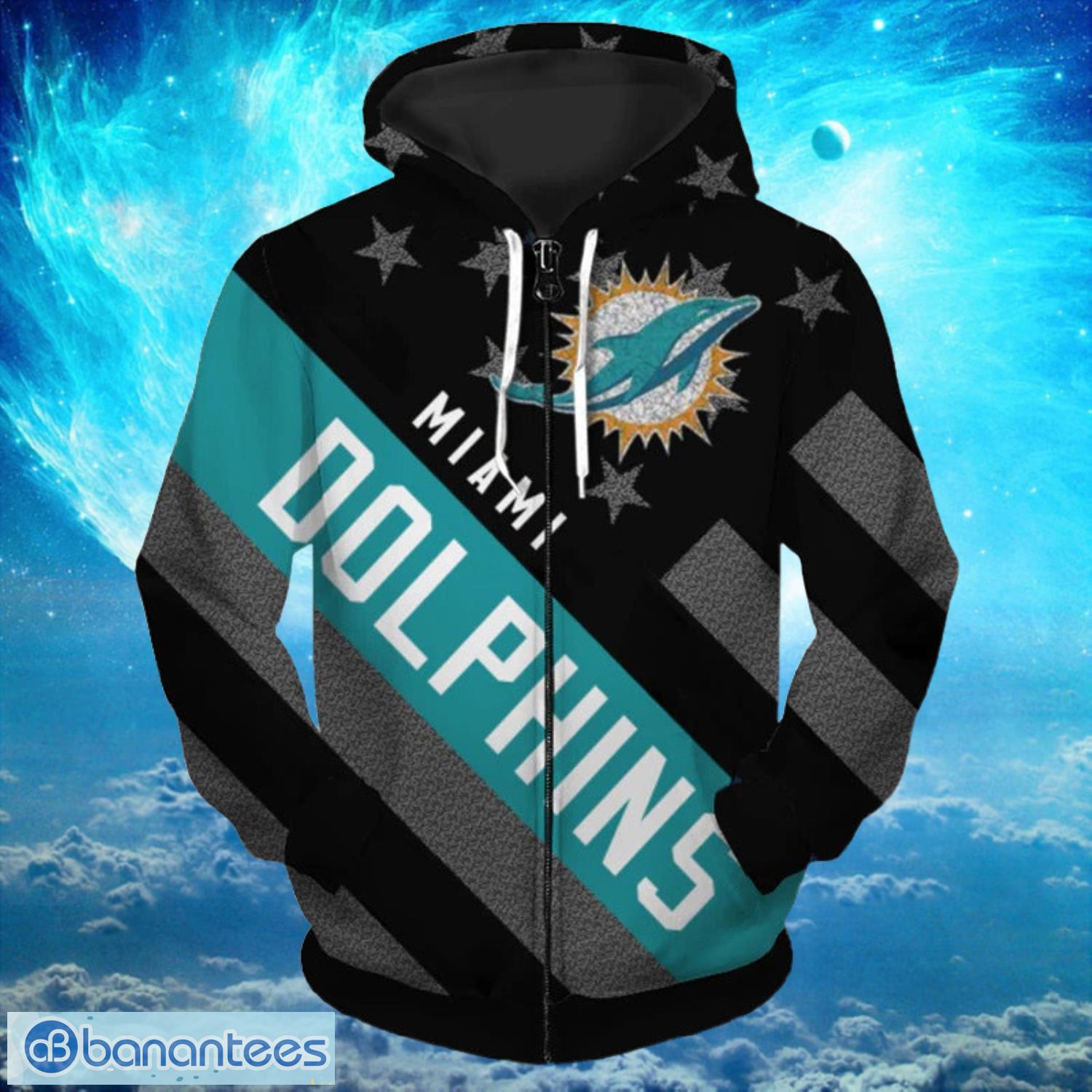 Miami Dolphins Zipper Striped Banner Dark Type Hoodies Print Full Product Photo 1