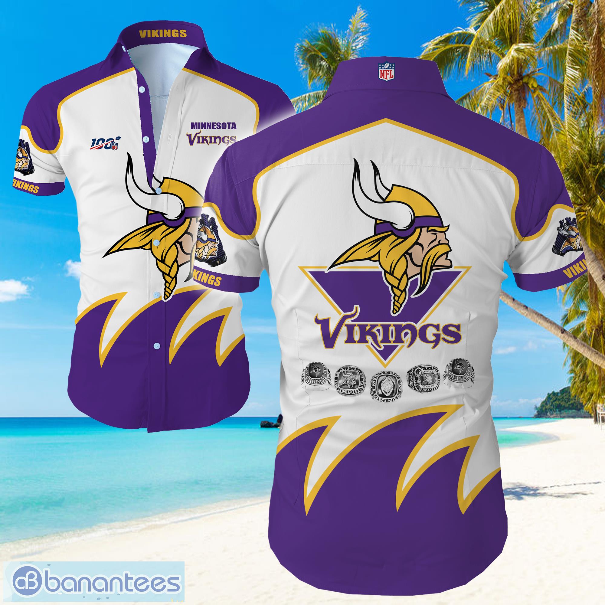 Minnesota Vikings Big Logo Hawaiian Summer Beach Shirt Full Print Product Photo 1