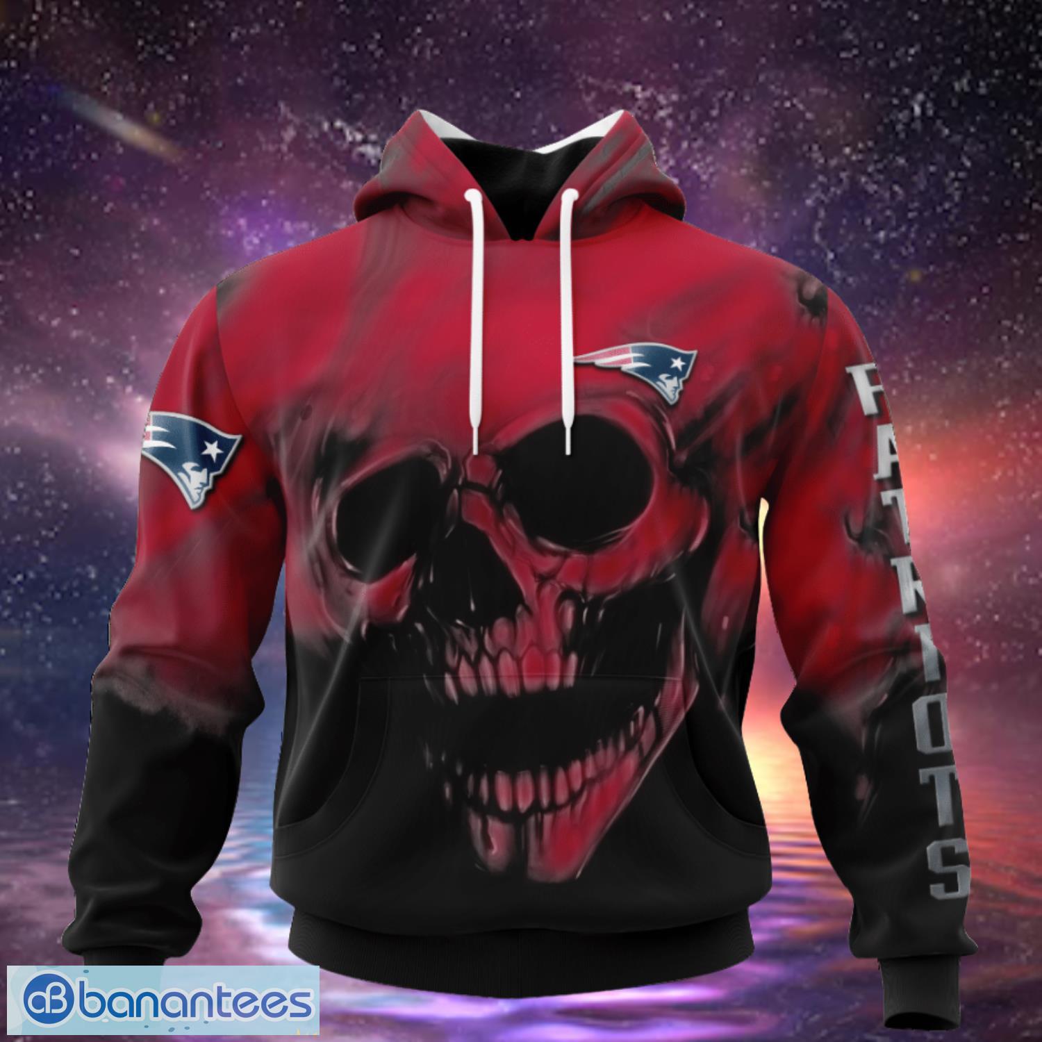 New England Patriots Custom Name & Number Skull Hoodies Full Over Print Product Photo 2
