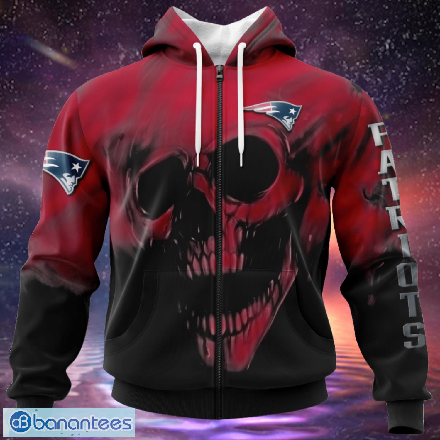 New England Patriots Custom Name & Number Skull Hoodies Full Over Print Product Photo 1