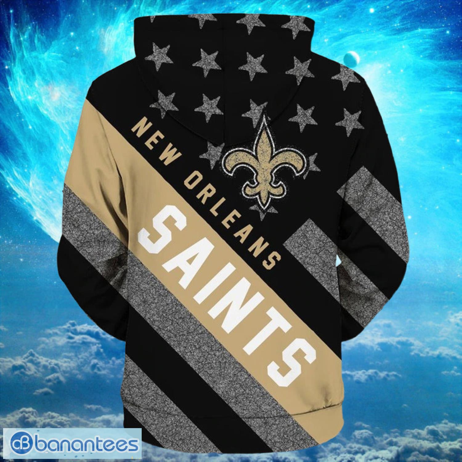 New Orleans Saints Zip Striped Banner Dark Type Hoodies Print Full Product Photo 2