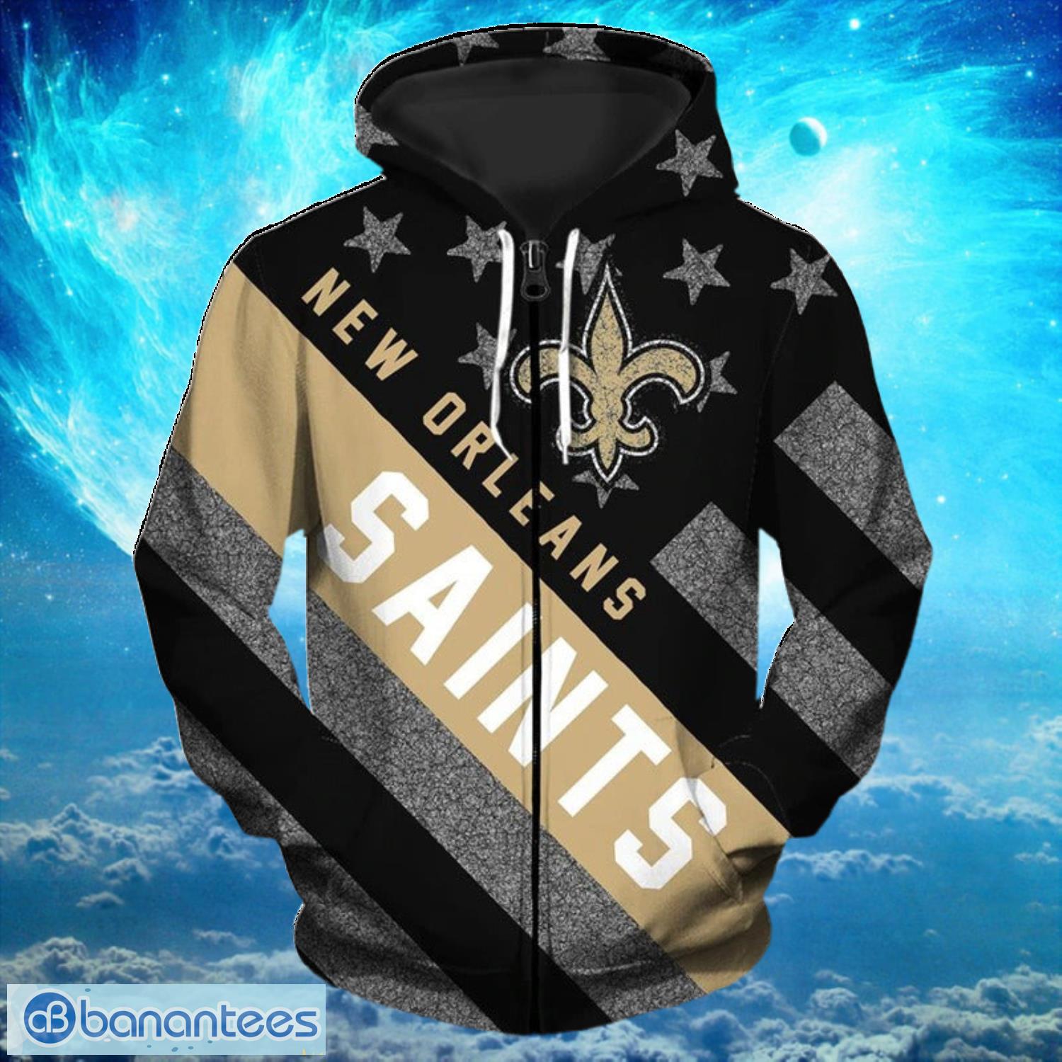 New Orleans Saints Zip Striped Banner Dark Type Hoodies Print Full Product Photo 1