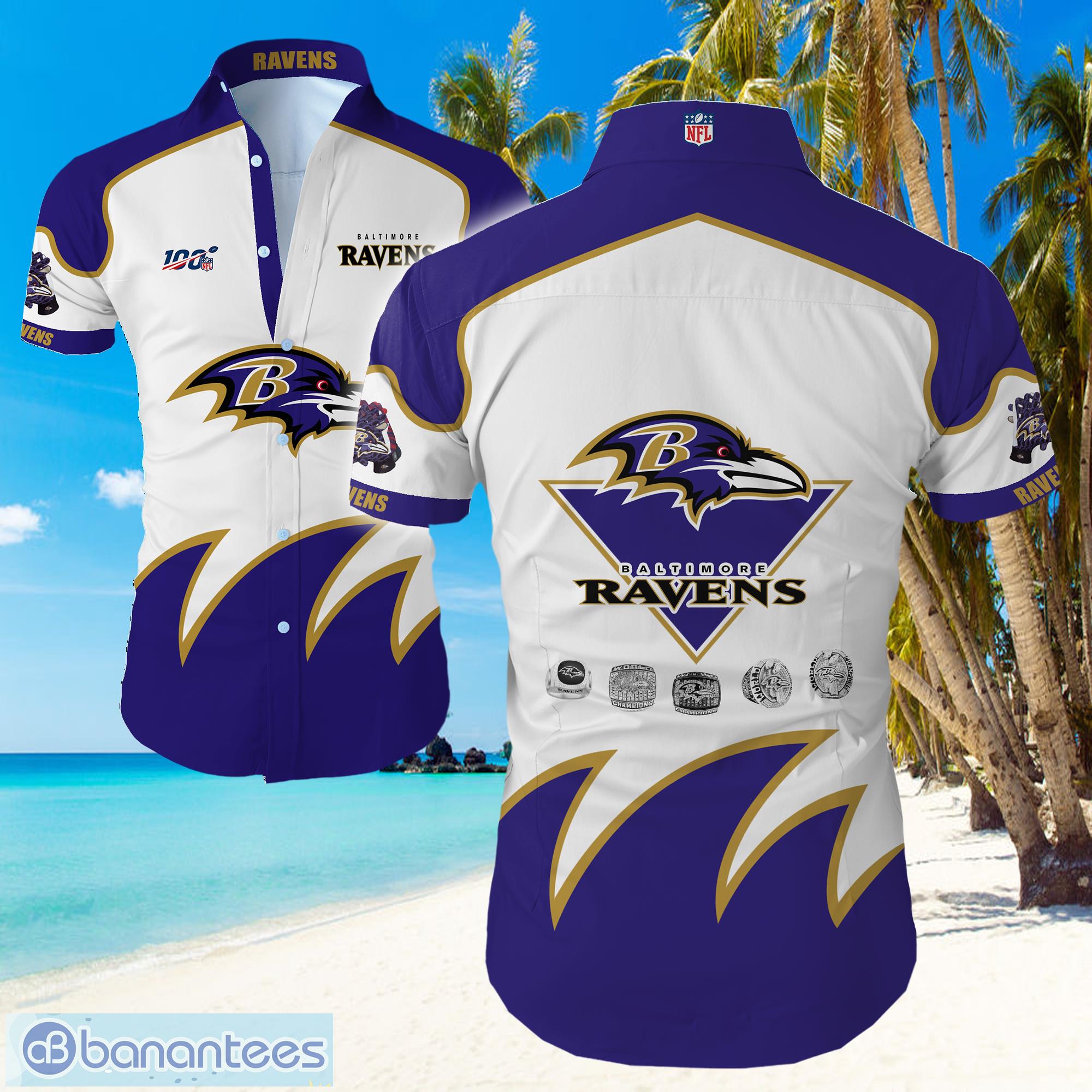 NFL Baltimore Ravens Big Logo Hawaiian Summer Beach Shirt Full Print Product Photo 1