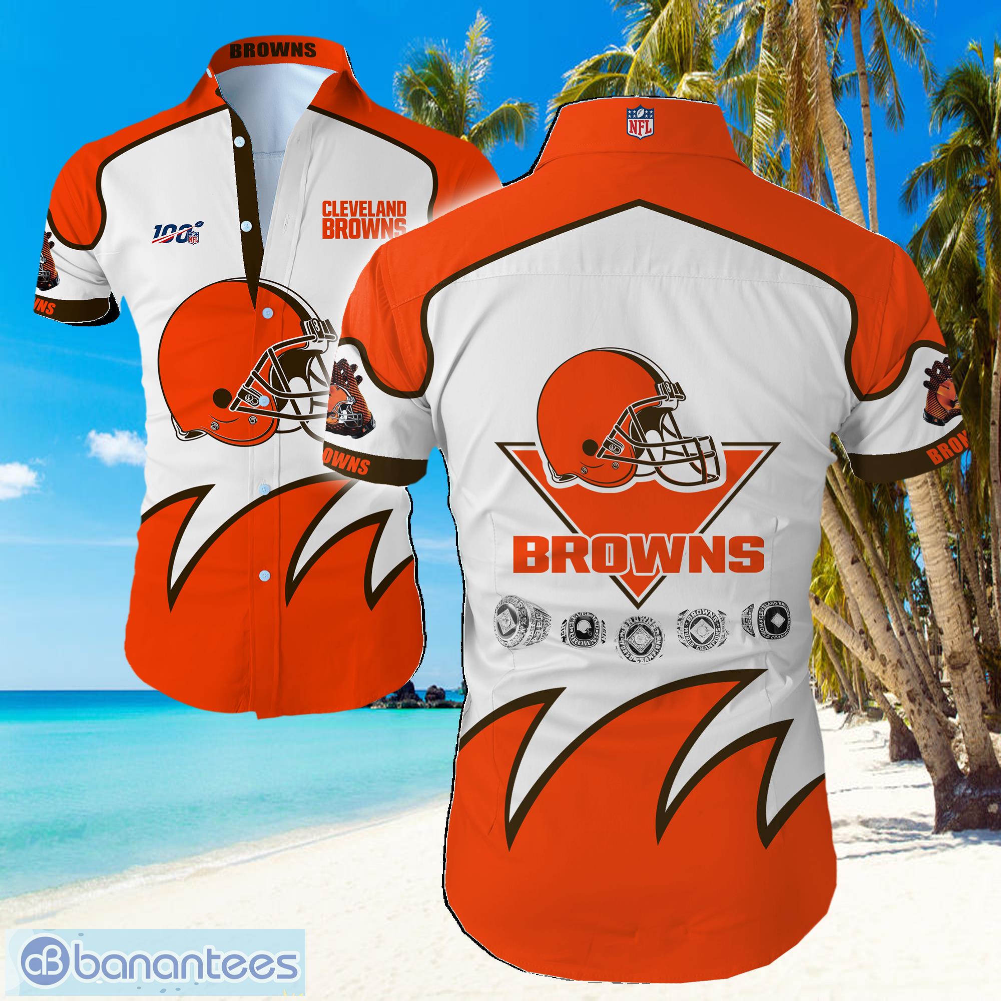 NFL Cleveland Browns Big Logo Hawaiian Summer Beach Shirt Full Print Product Photo 1