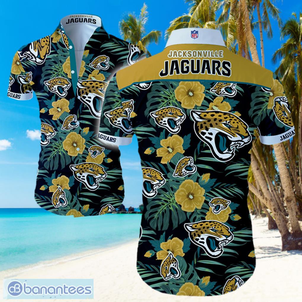 NFL Jacksonville Jaguars Logo Yellow Flower Hawaiian Summer Beach Shirt Full Print Product Photo 1