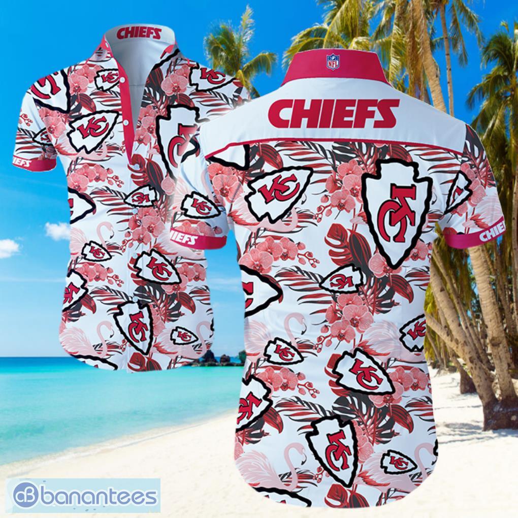 NFL Kansas City Chiefs Logo Pink Hawaiian Summer Beach Shirt Full Print Product Photo 1