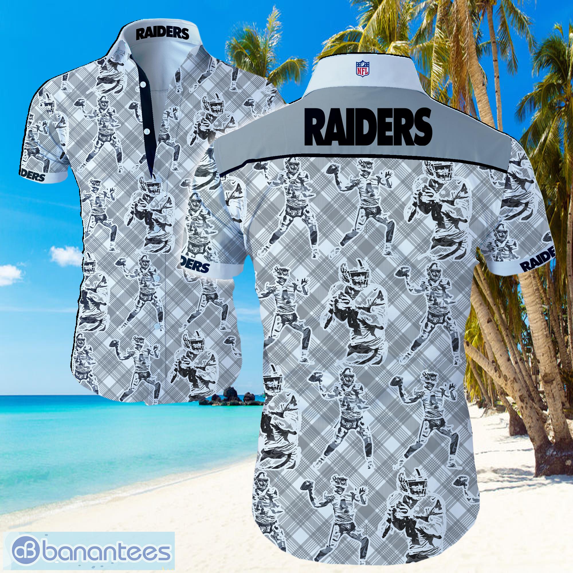 NFl Las Vegas Raiders Logo Grey Shirt Hawaiian Summer Beach Shirt Full Print Product Photo 1