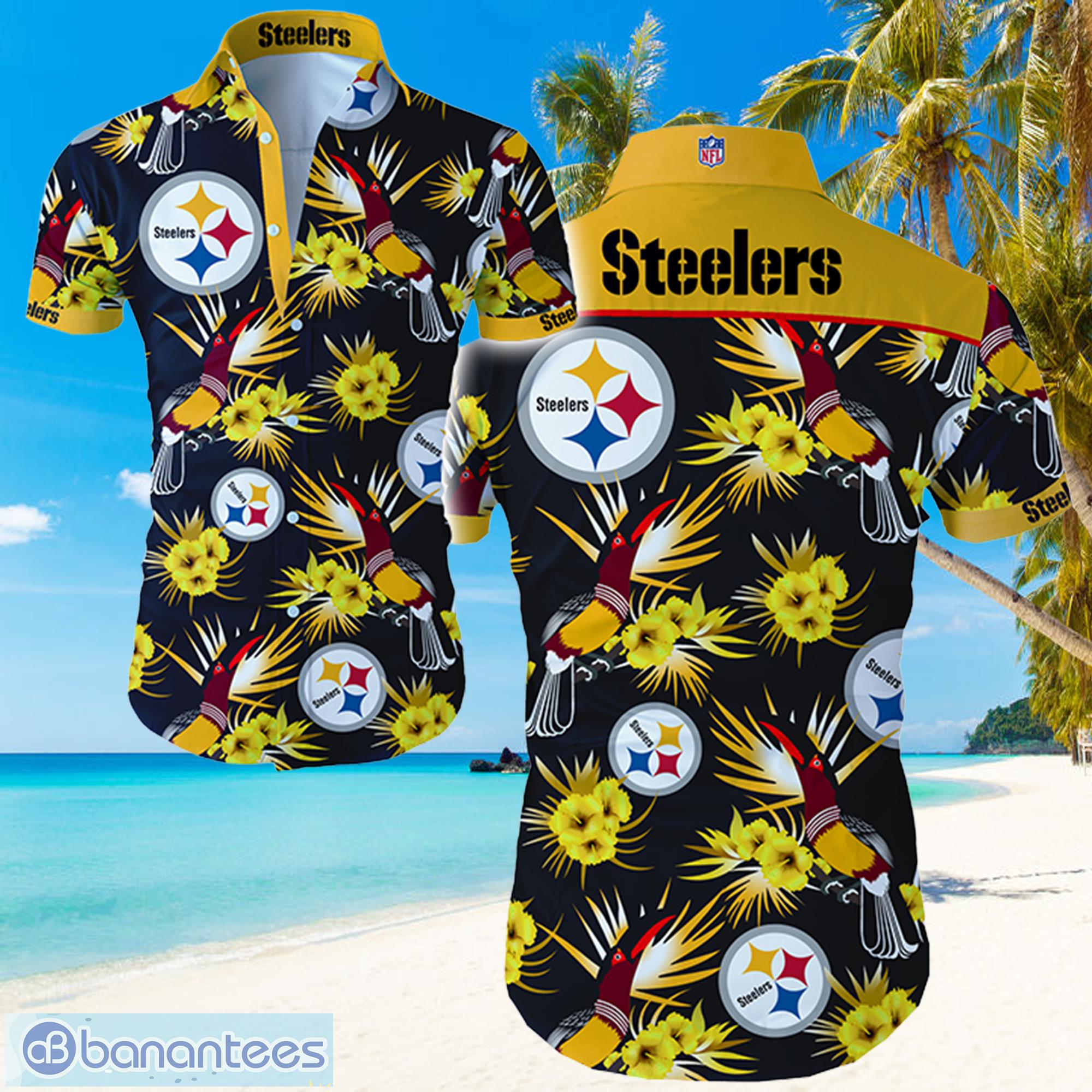 NFL Pittsburgh Steelers Logo Parrot Hawaiian Summer Beach Shirt Full Print Product Photo 1
