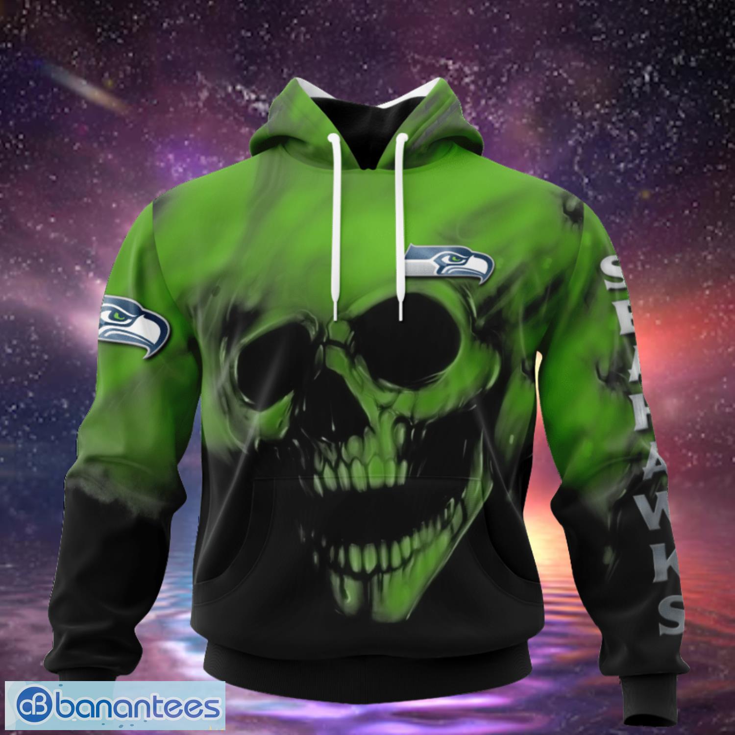 Seattle Seahawks Custom Name & Number Skull Hoodies Full Over Print Product Photo 2