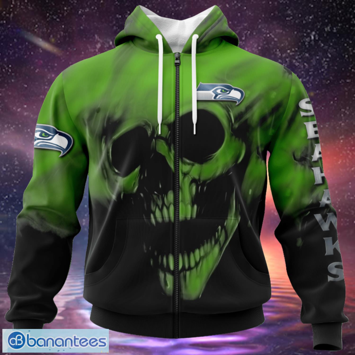 Seattle Seahawks Custom Name & Number Skull Hoodies Full Over Print Product Photo 1