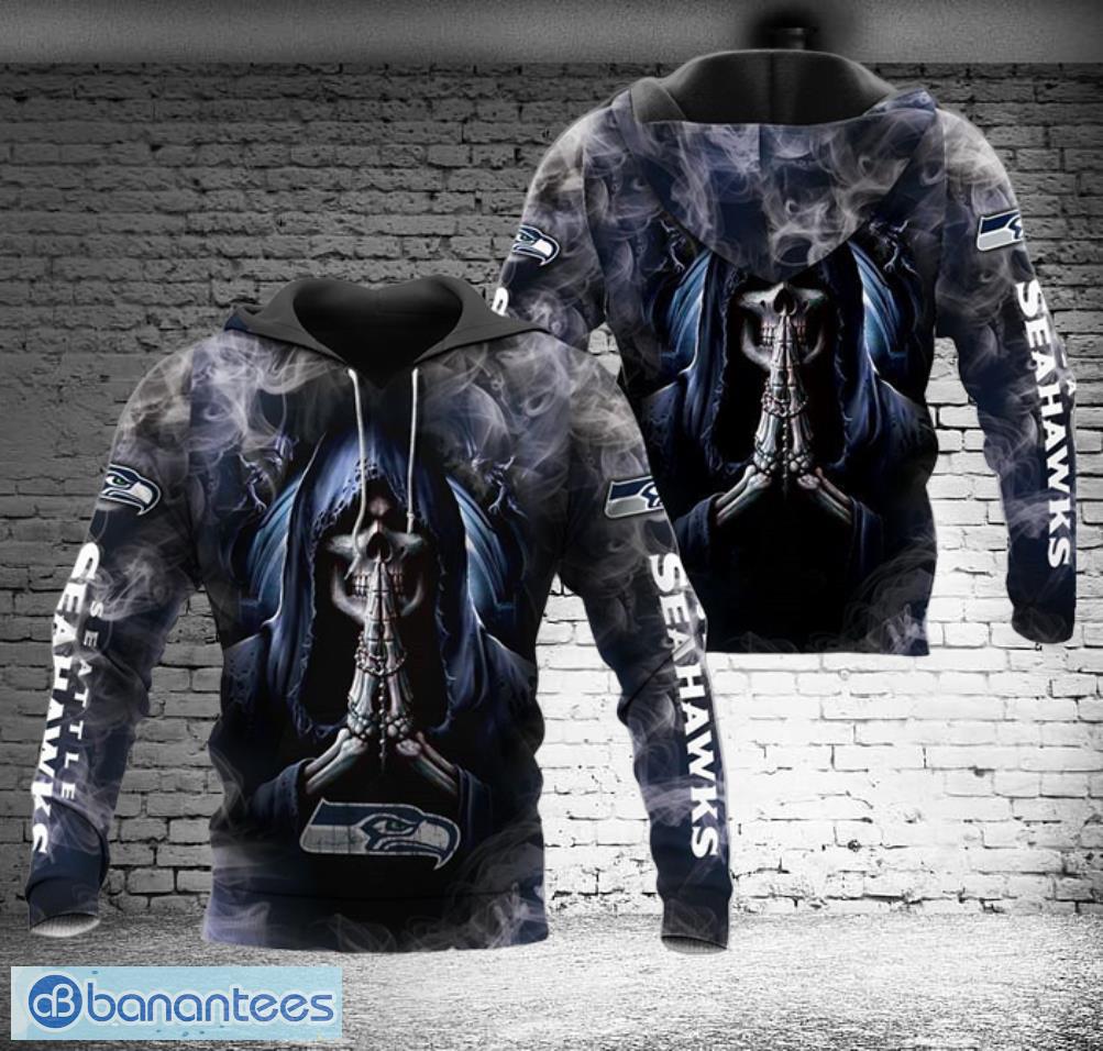 Seattle Seahawks Skull Background Smoke Hoodies Full Over Print