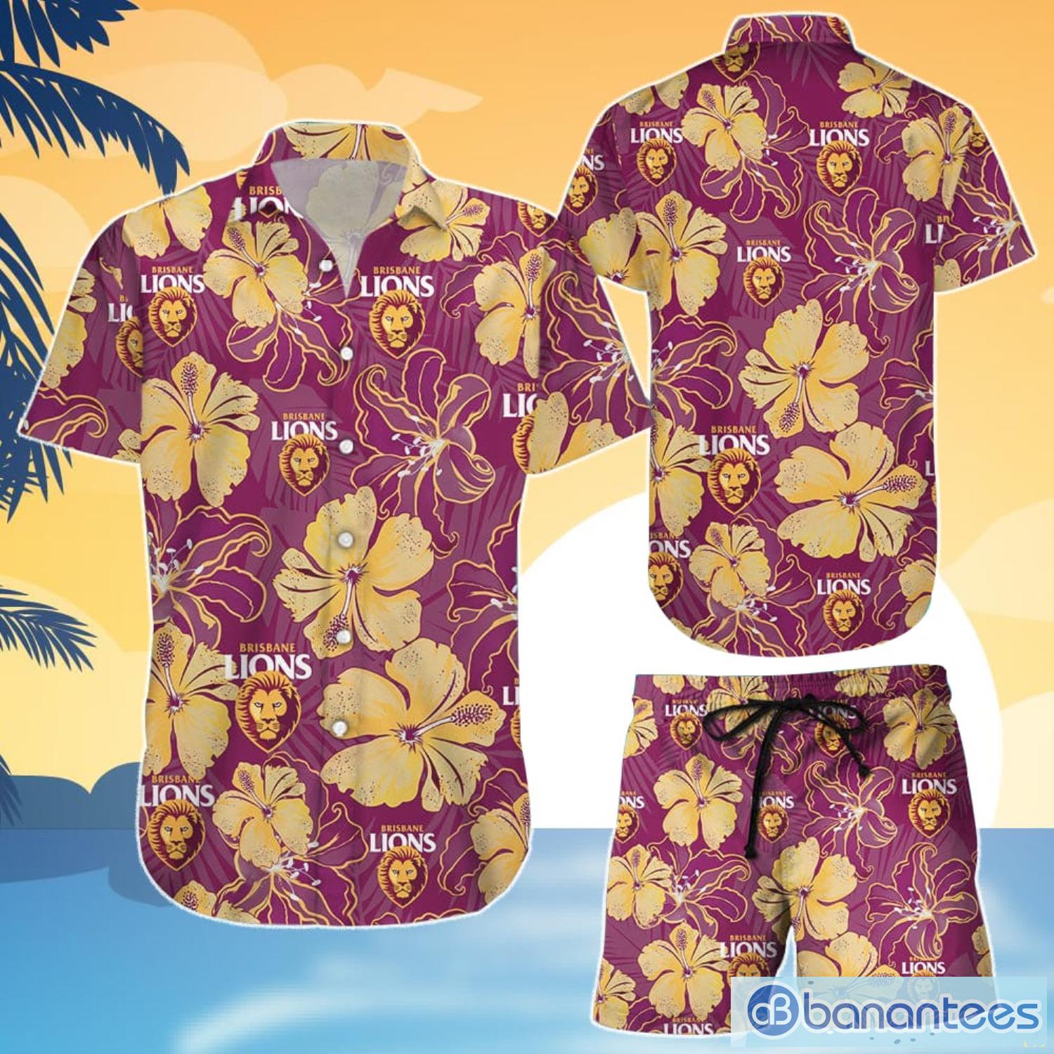 Brisbane Lions Floral Hawaiian Shirt And Shorts - Brisbane Lions Floral Hawaiian Shirt_1
