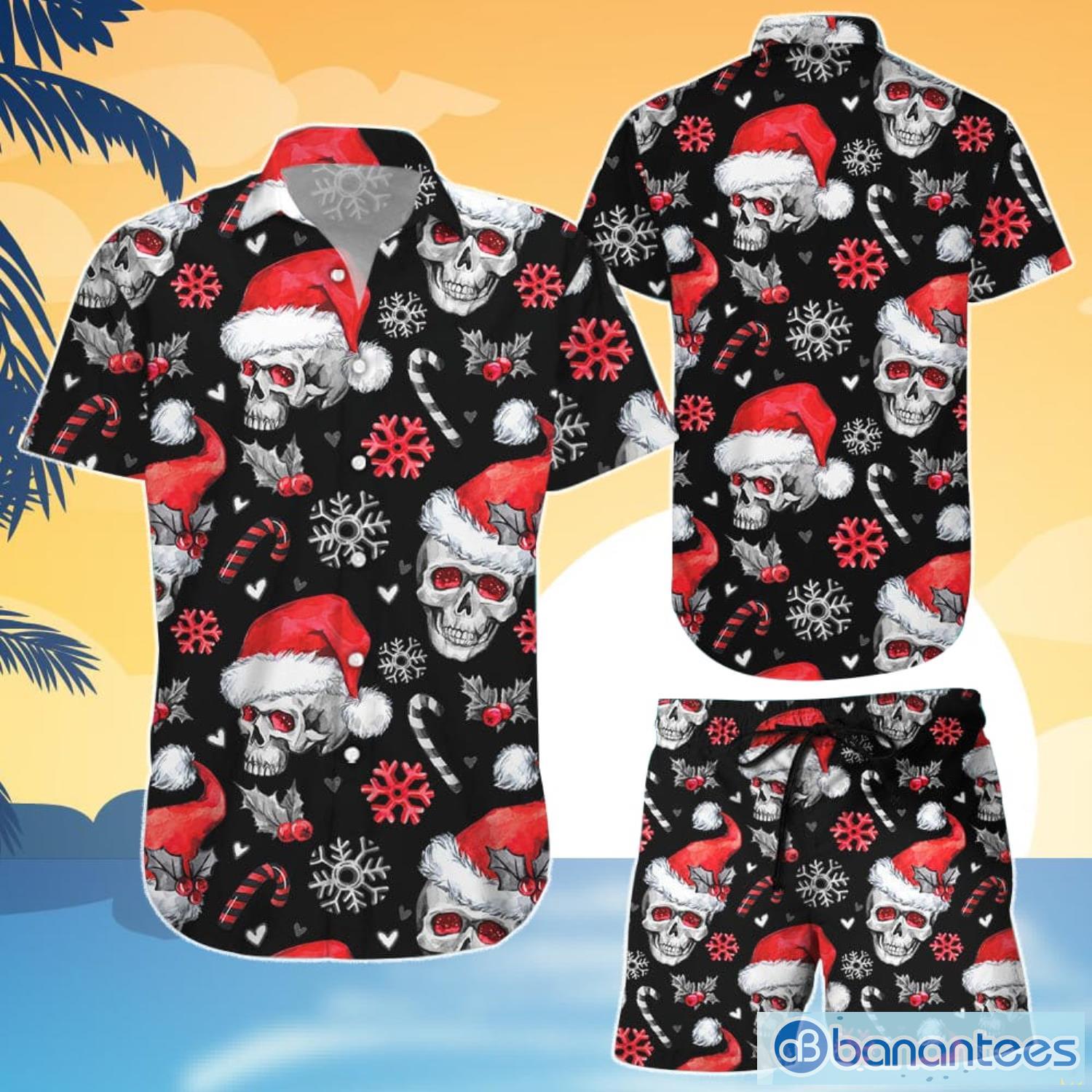Christmas Skull Hawaiian Shirt And Shorts Christmas Skulls With Candy Canes Aloha Shirt Christmas Gifts For Men - Christmas Skull Hawaiian Shirt - Christmas Skulls With Candy Canes Aloha Shirt - Christmas Gifts For Men_1