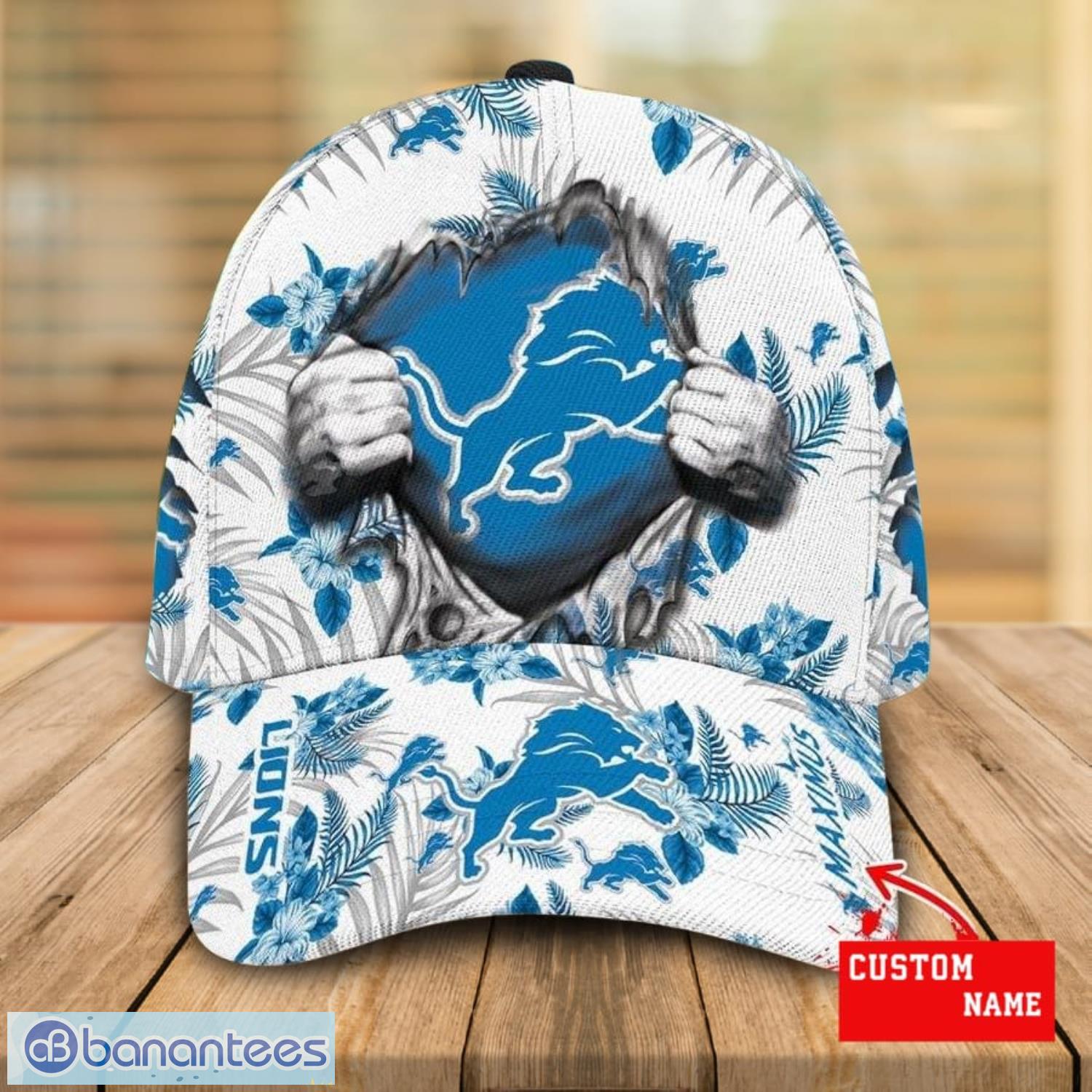 Custom Name Detroit Lions Tropical Flowers Pattern Printed 3D Cap -  Banantees