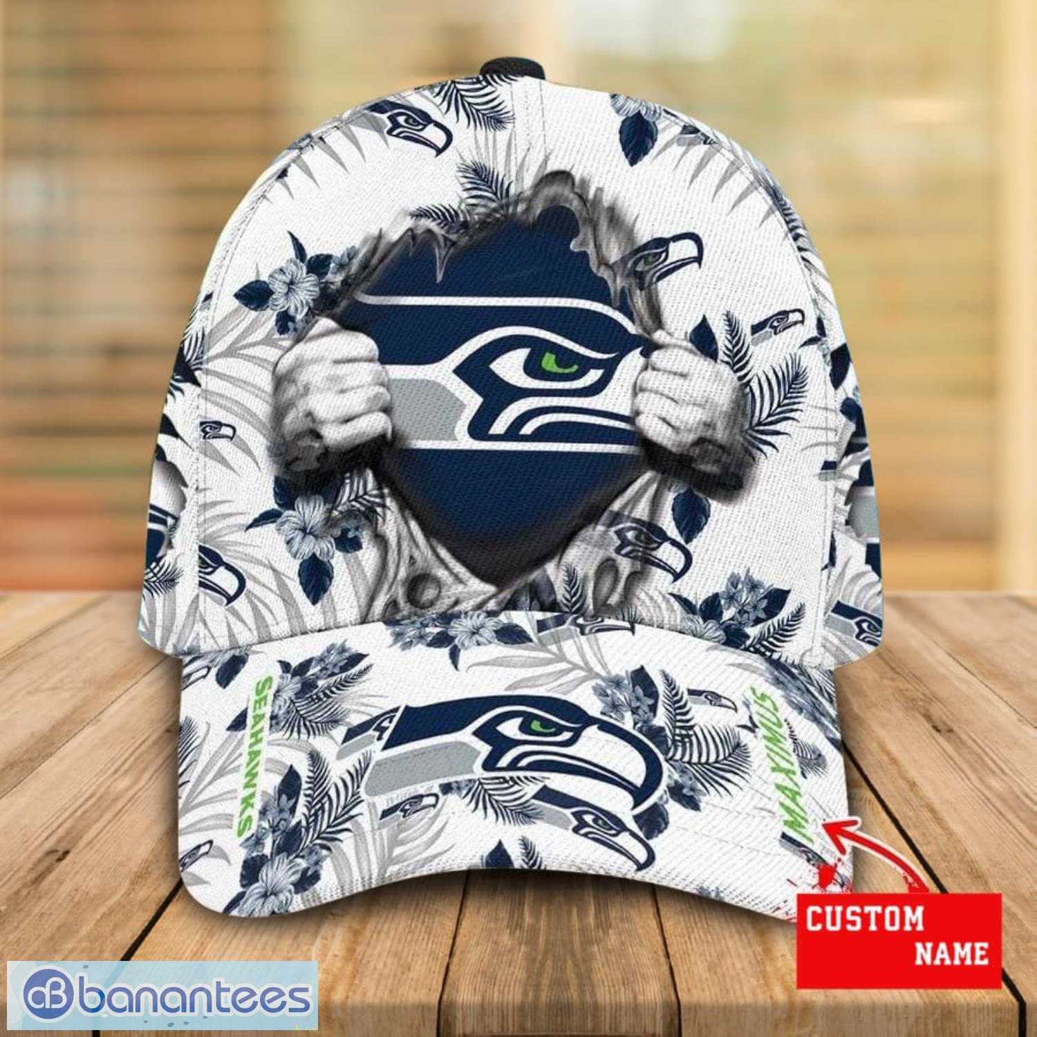 Custom Name Seattle Seahawks Tropical Flowers Pattern Printed 3D