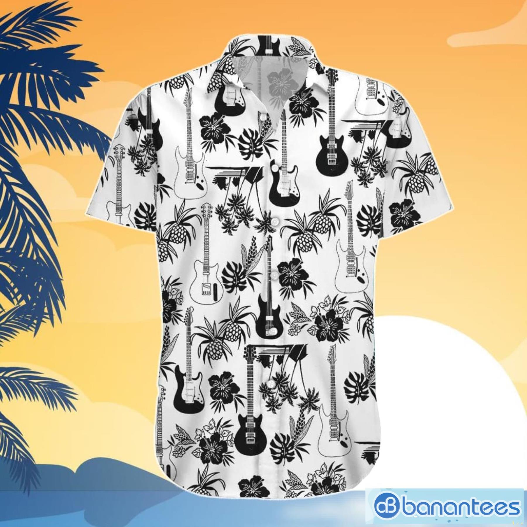 Guitar Hawaiian Shirt Black Electric Guitar And Pineapple Pattern White Hawaiian Shirt And Shorts Gifts For Guitar Players - 4