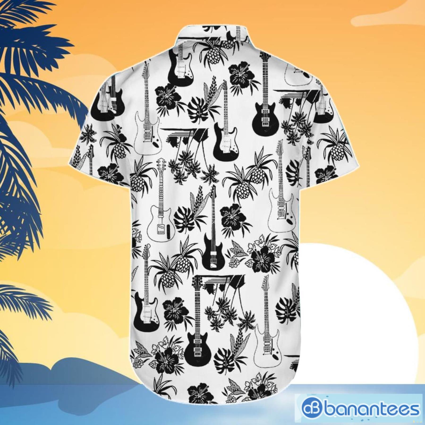 Guitar Hawaiian Shirt Black Electric Guitar And Pineapple Pattern White Hawaiian Shirt And Shorts Gifts For Guitar Players - 5