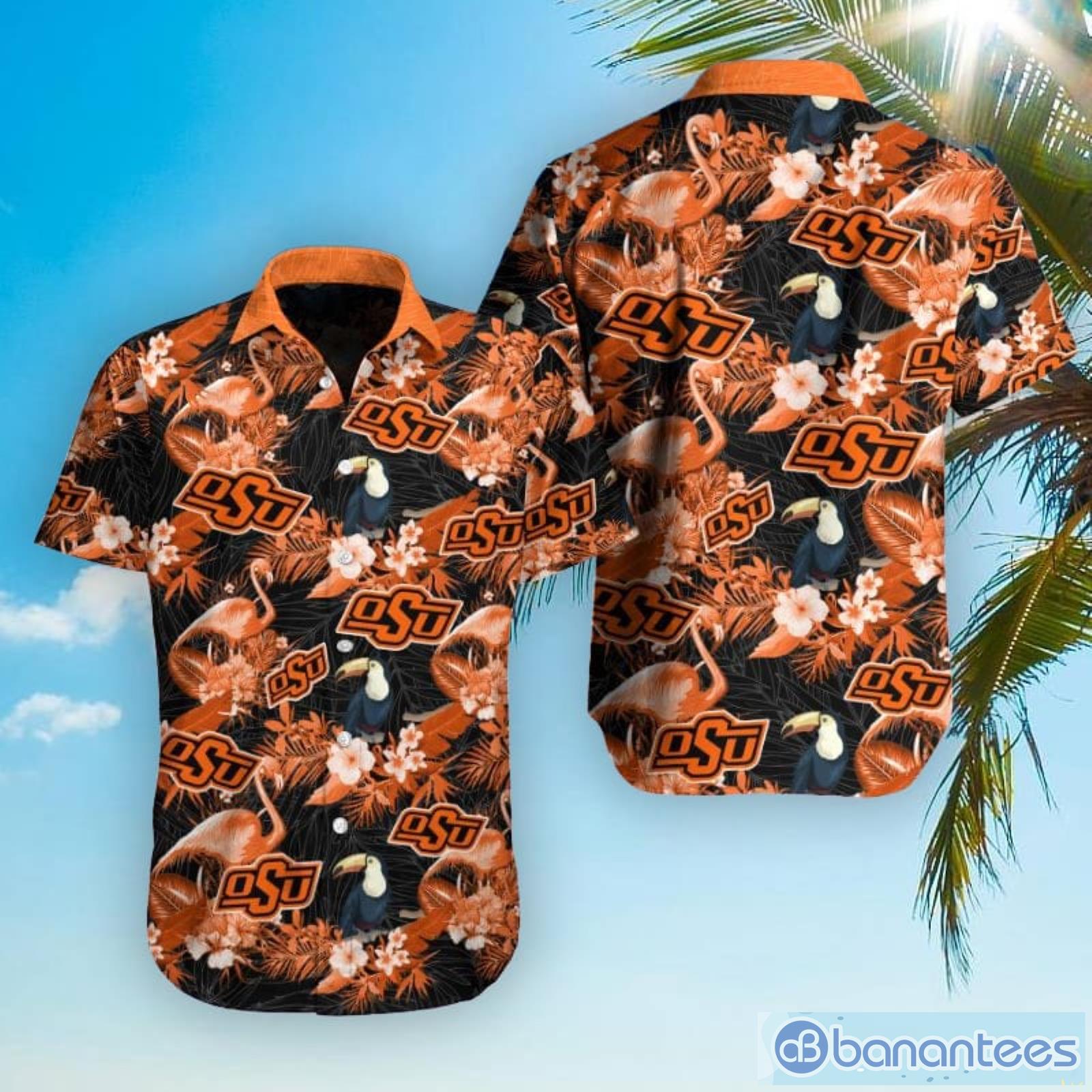 Custom Name Oklahoma State Cowboys With Flamingo Parrot Tropical Beach  Coconut Tree Hawaiian Shirt