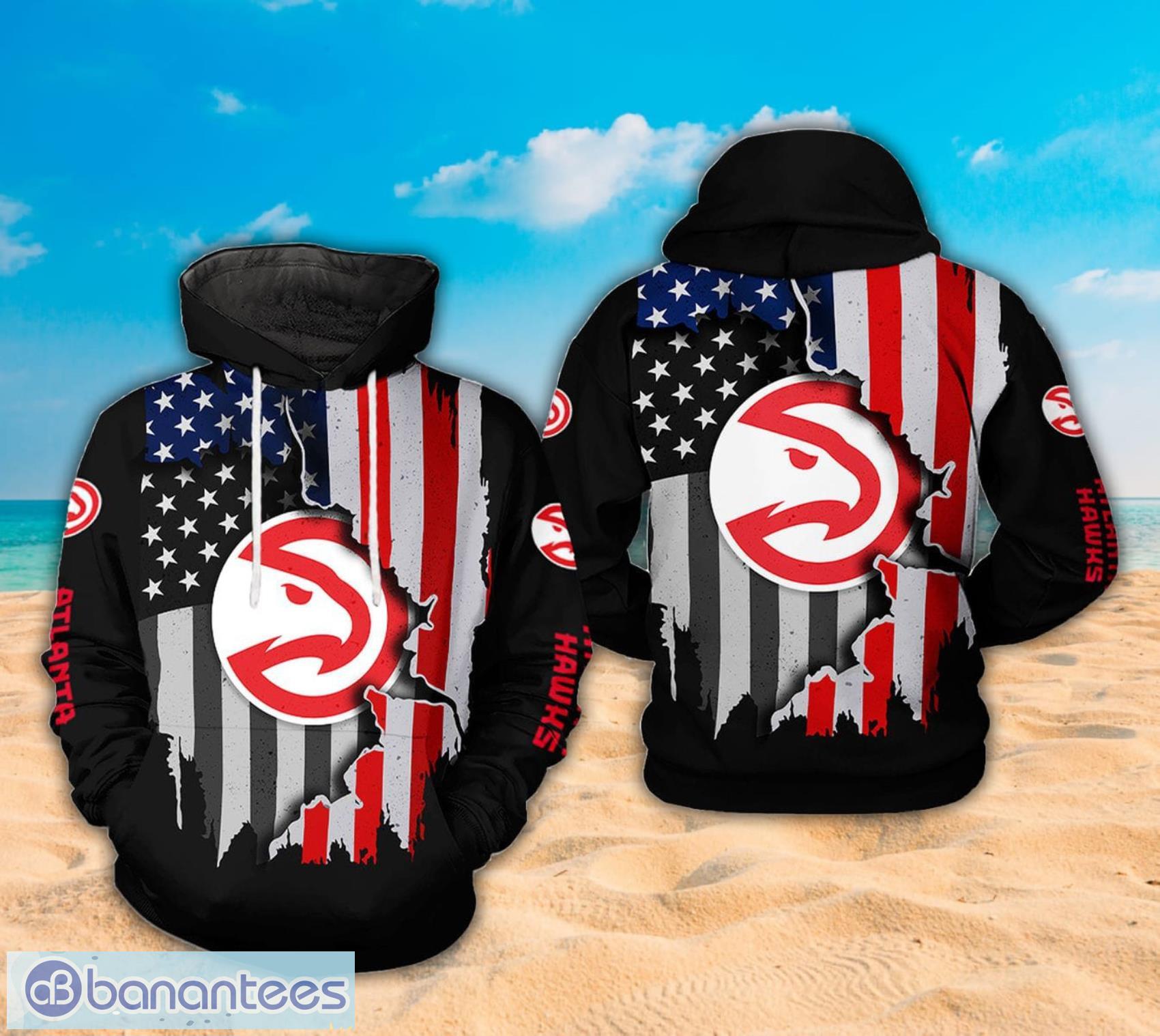 NBA Atlanta Hawks Black American Flag Scratch All Over Print 3D Hoodie Product Photo 1