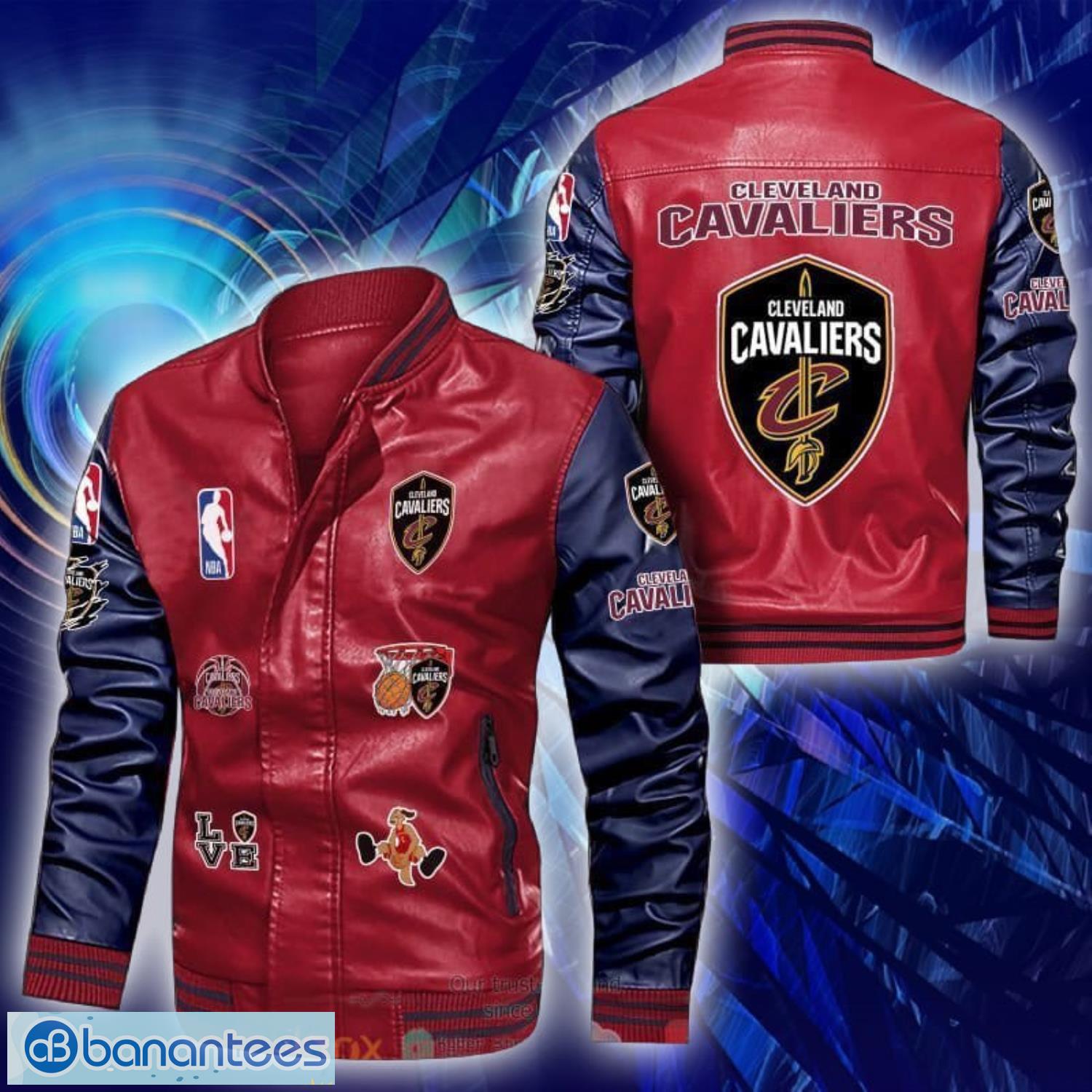 NBA Cleveland Cavaliers Red Navy Blue Logo Team Leather Bomber Jacket Gift For You Product Photo 1 NBA Cleveland Cavaliers Red Navy Blue Logo Team Leather Bomber Jacket Gift For You Product Photo 1