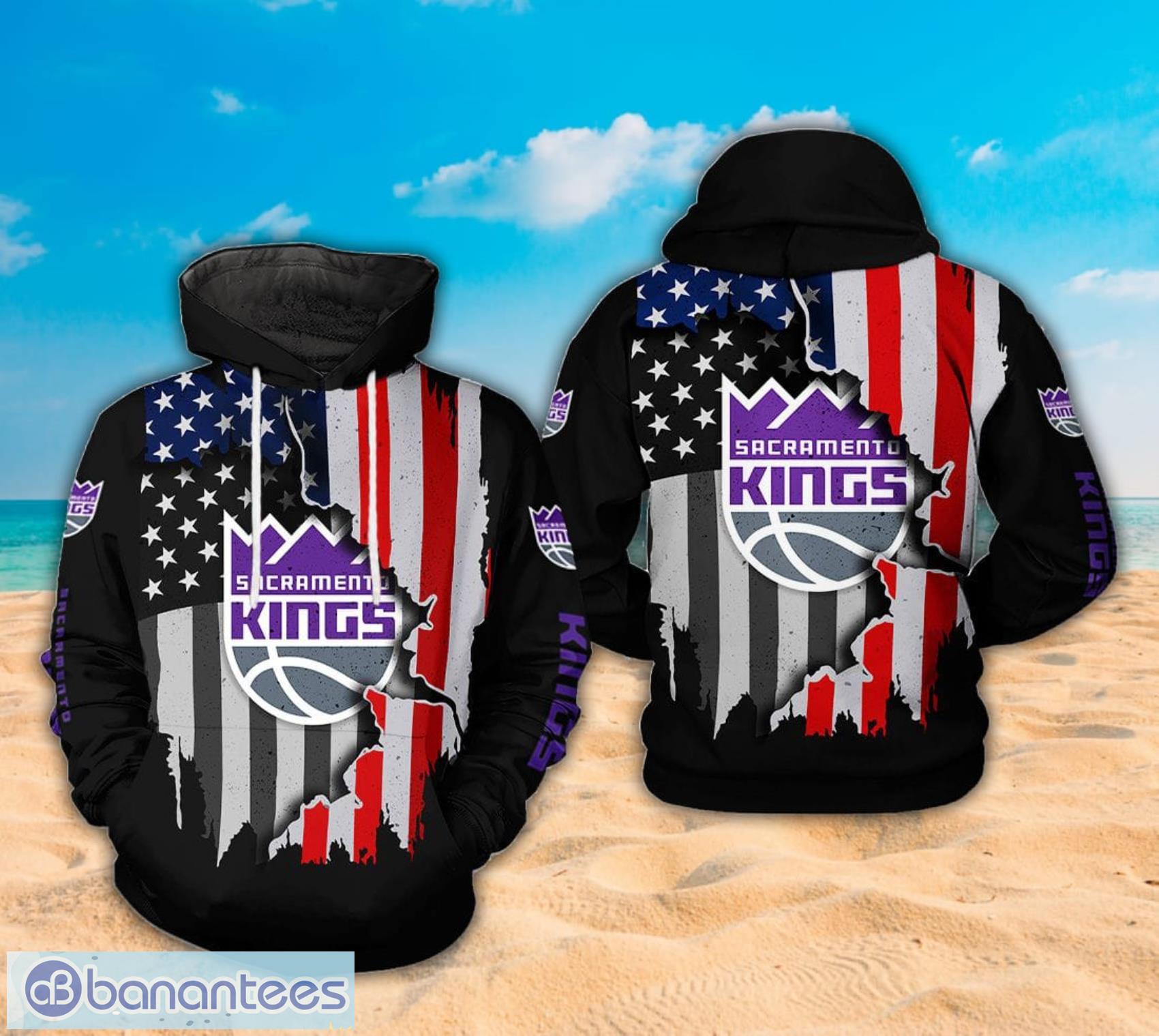 NBA Sacramento Kings Black American Flag Scratch All Over Print 3D Hoodie Product Photo 1