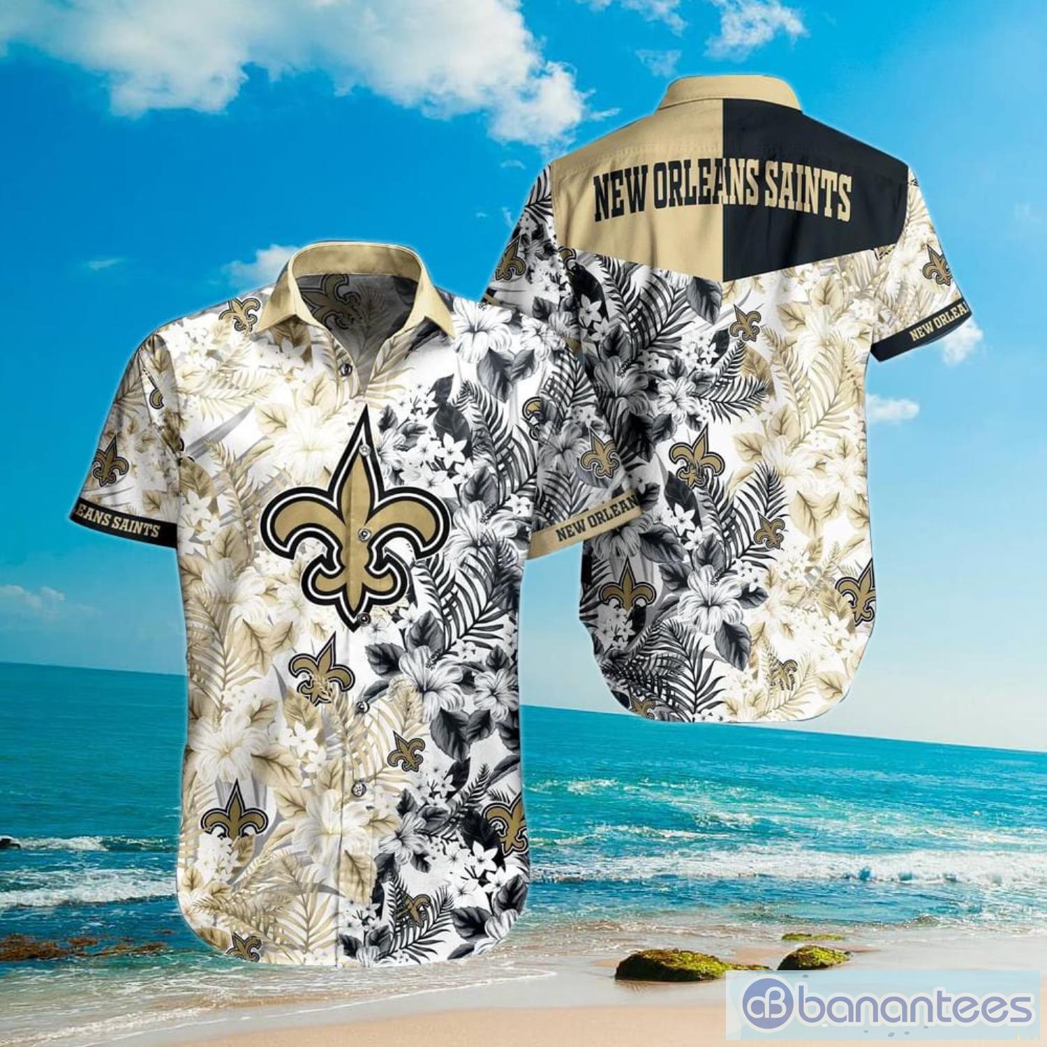 New Orleans Saints Nfl Flowers Pattern And Symbol Over Print Hawaiian Shirt  And Beach Short - Freedomdesign