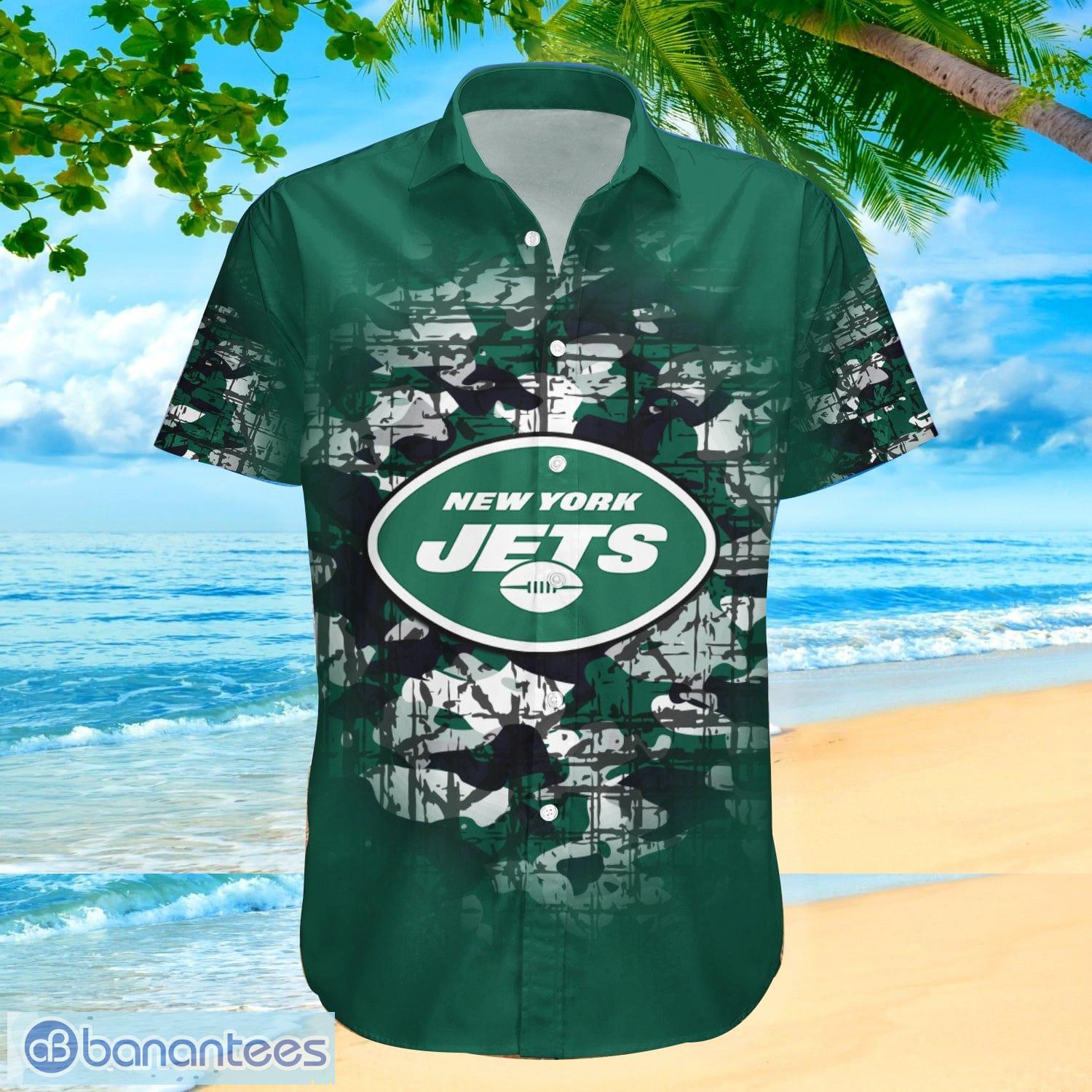 New York Jets NFL Camouflage Vintage Custom Name And Number Hawaiian Shirt  - Banantees