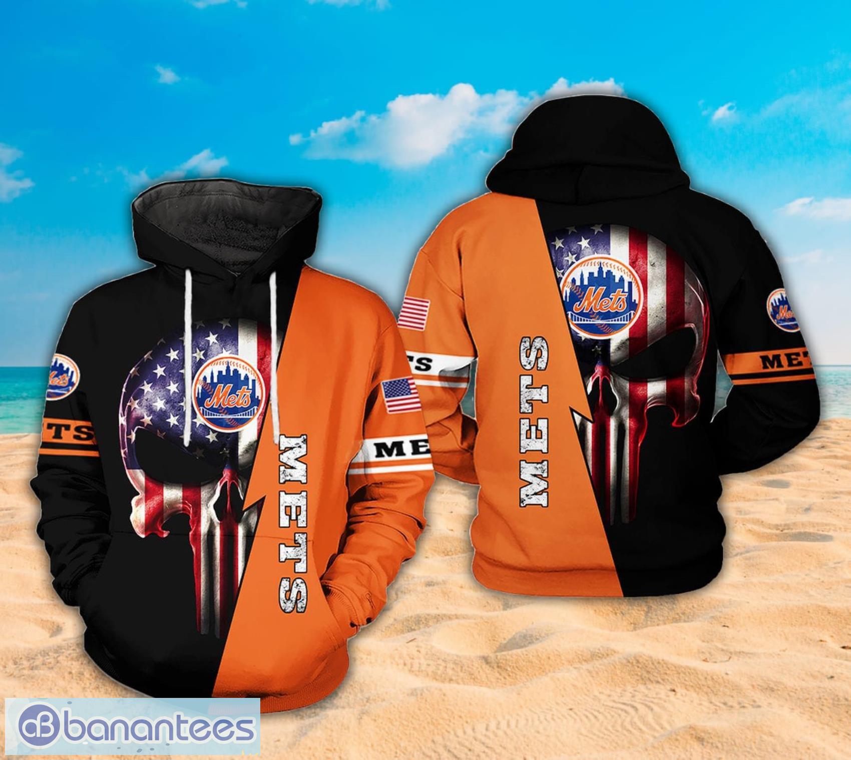 New York Mets MLB Logo American Flag And Skull Full Print 3D Hoodie Product Photo 1