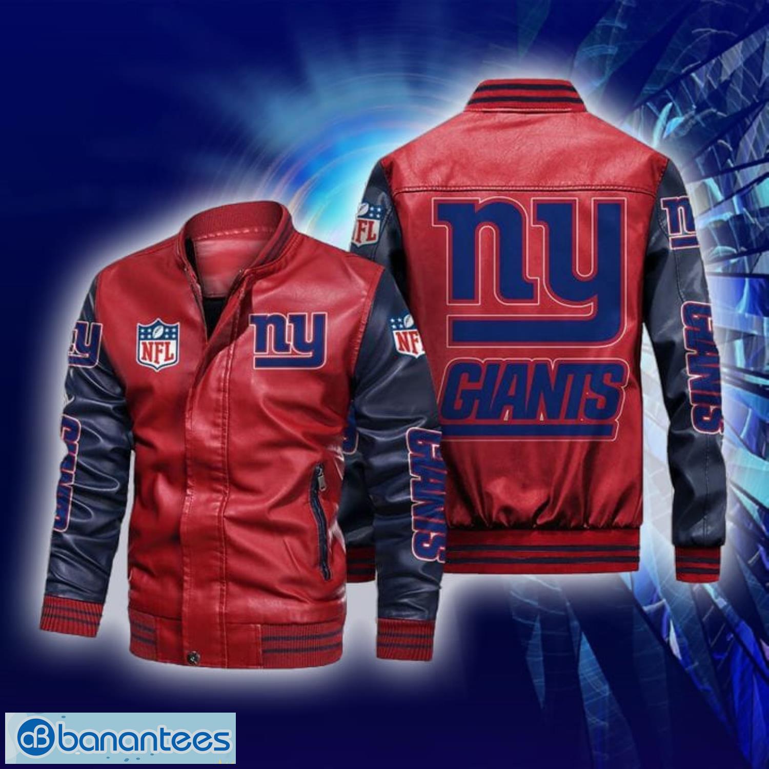 NFL New York Giants Black White Leather Bomber Jacket