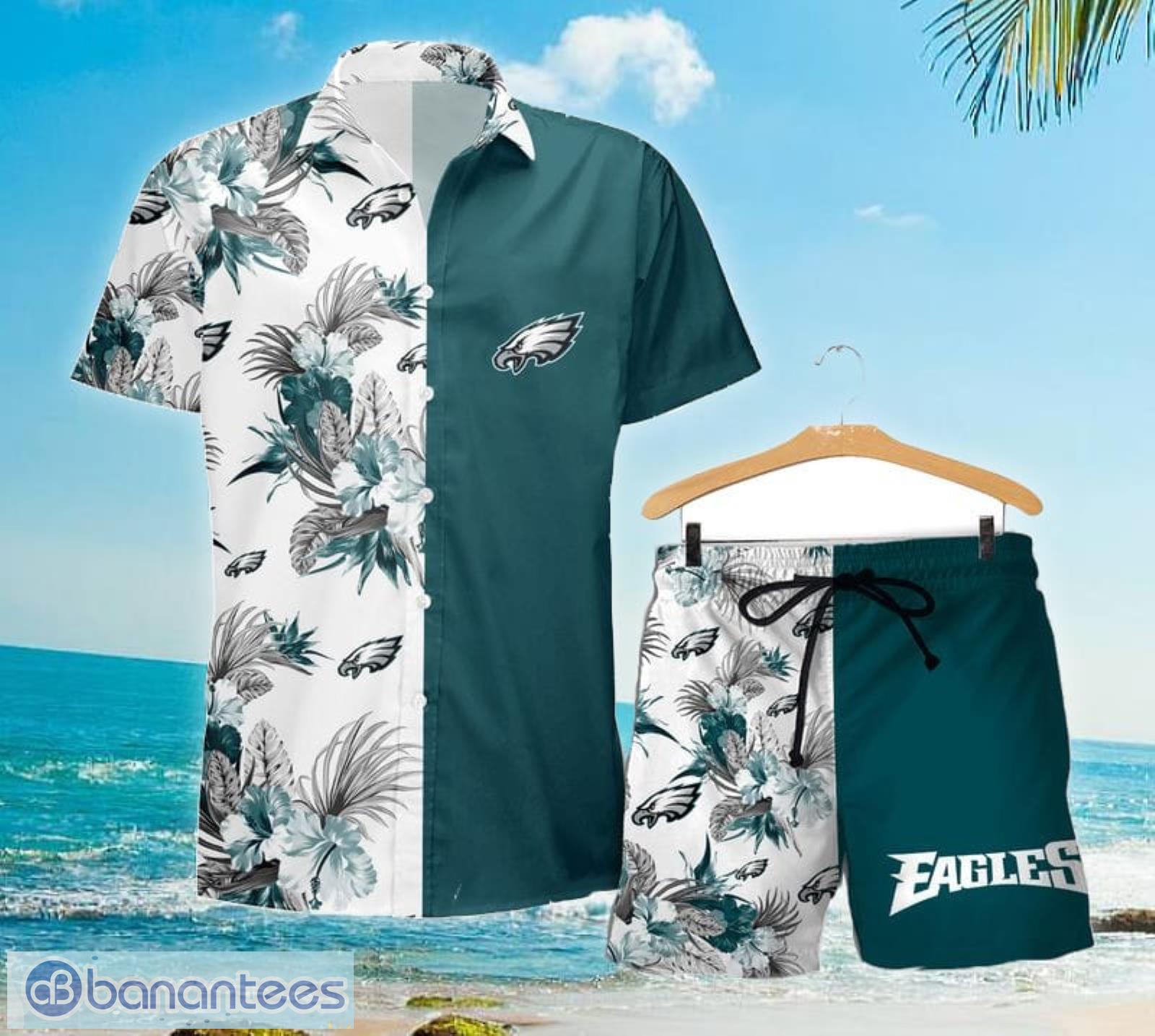 Philadelphia Eagles 2 Piece Hawaiian Shirts Beach Shorts Set Zip up Shirts