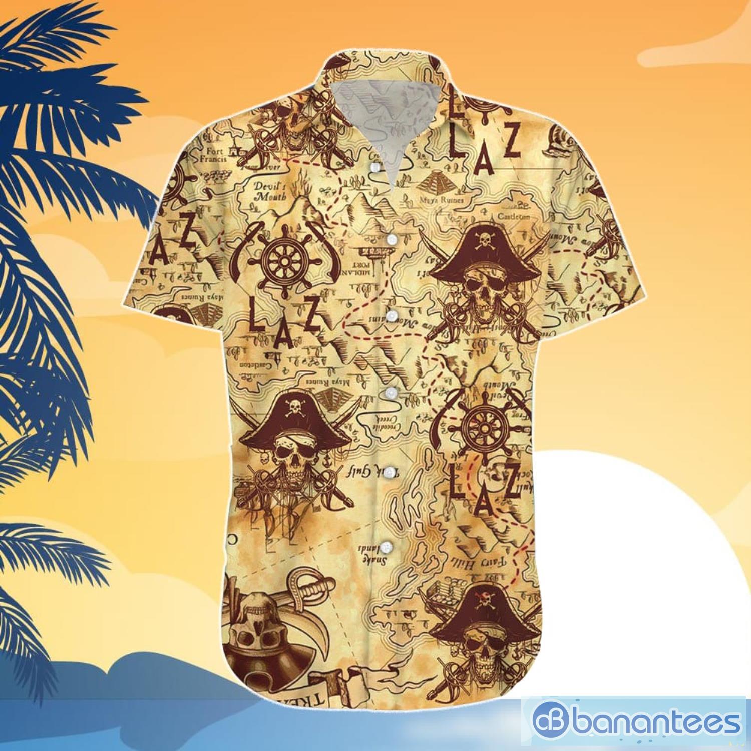 Pirate Skull and Treasure Map Pirate Shirts for Men Pirate Hawaiian Shirt