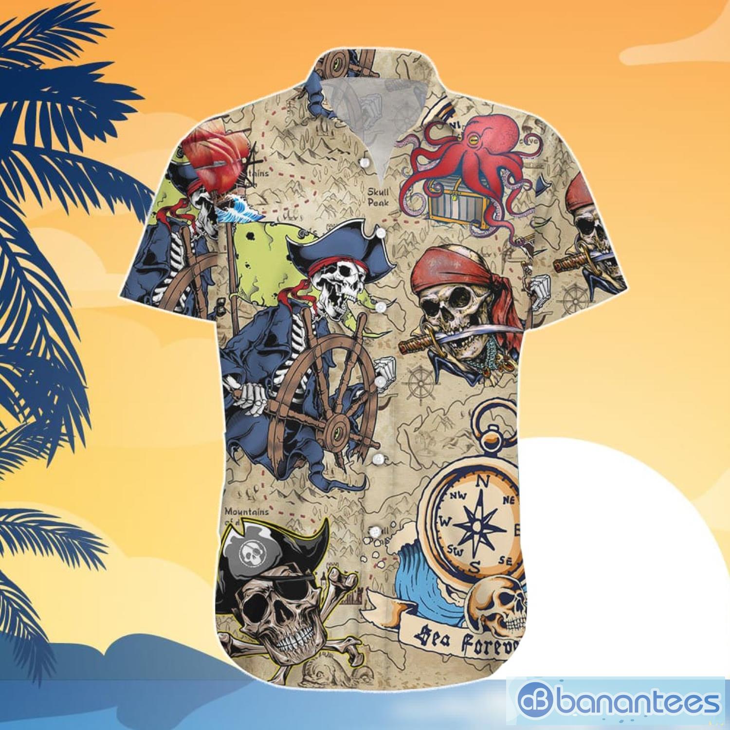 Skull Pirates Retro Style Limited Best Fathers Day Gifts Hawaiian Shirt Men  - Bluecat