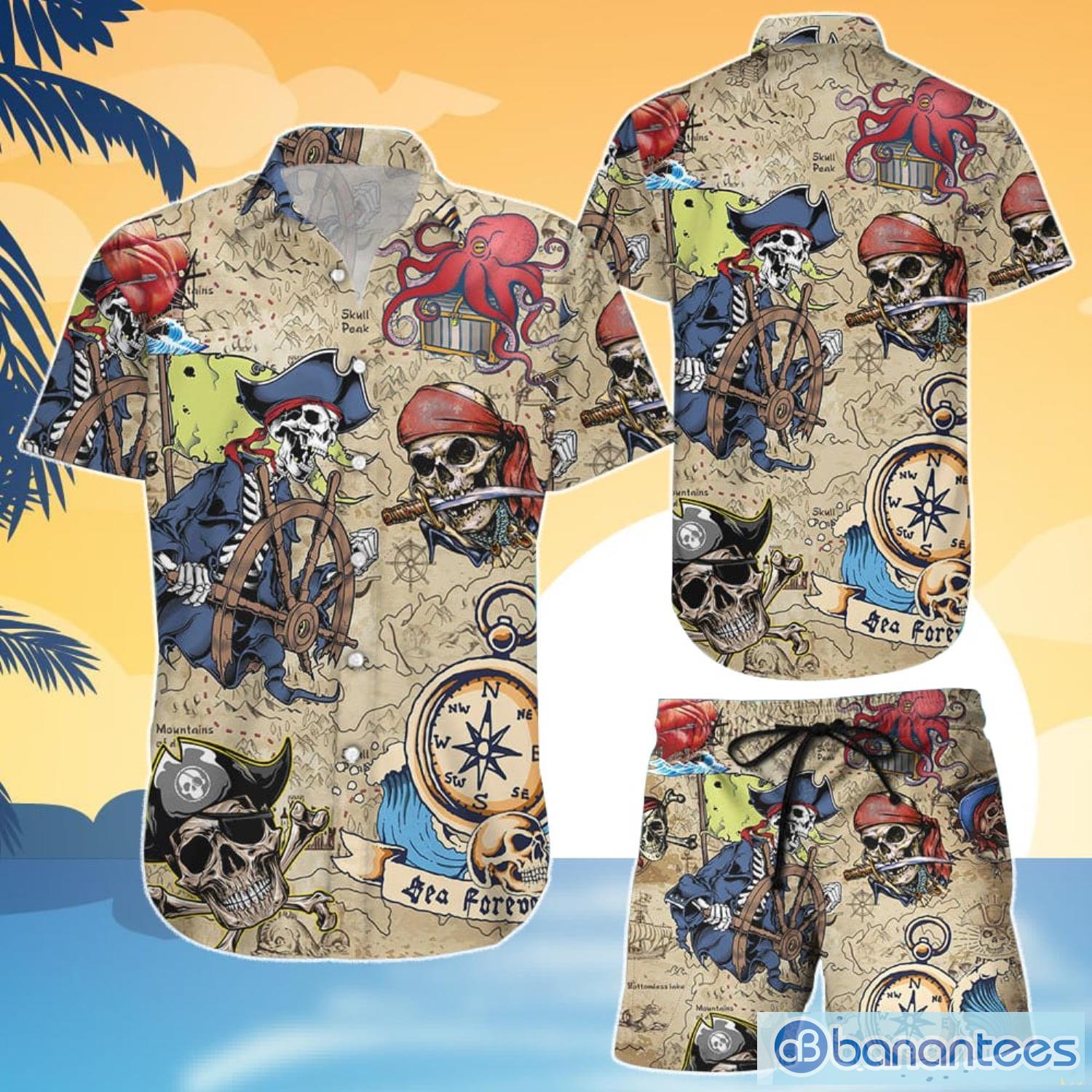 Pirate Skull Shirt Vintage Skull Pirate Hawaiian Shirt And Shorts