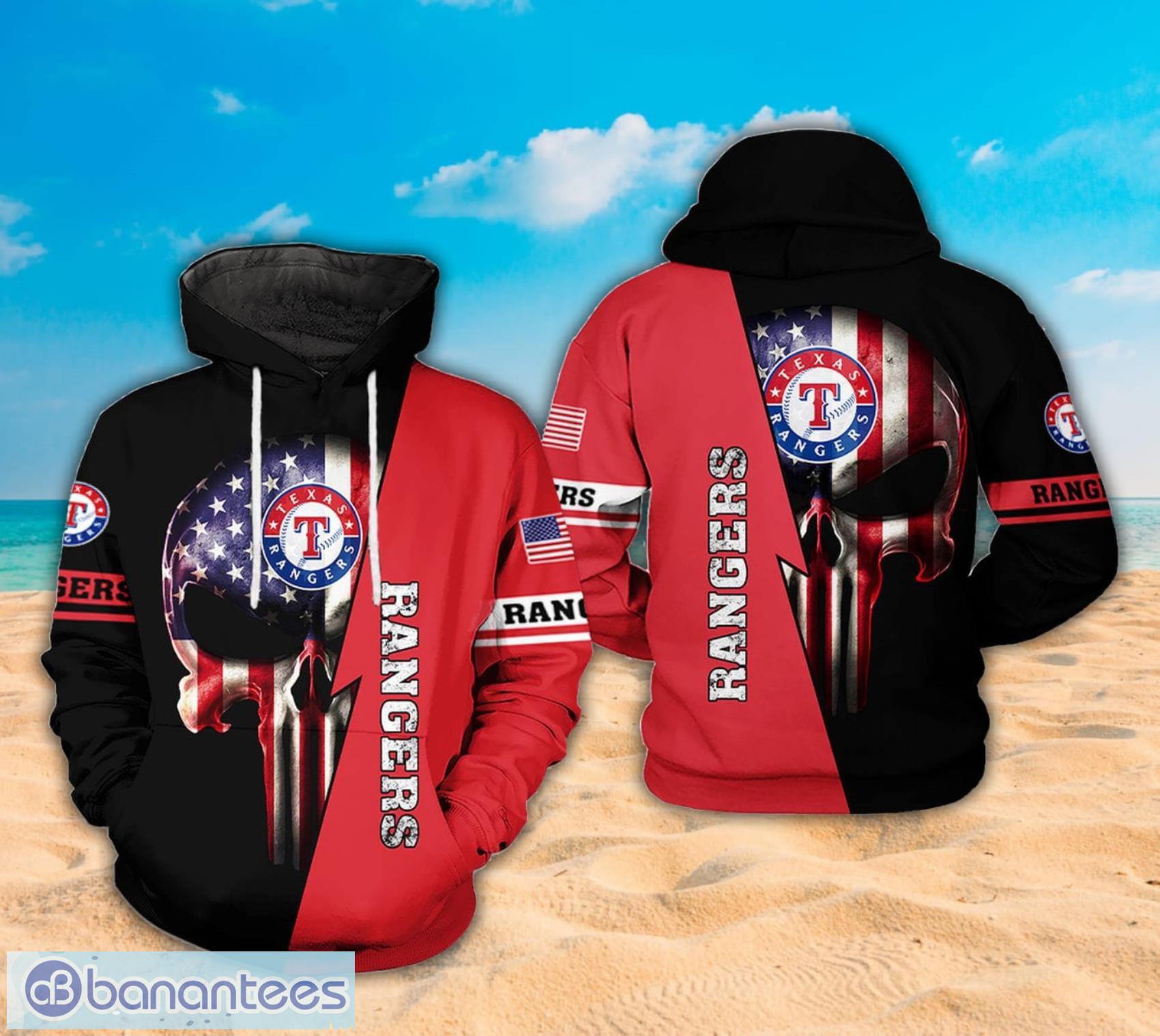 Texas Rangers MLB Logo American Flag And Skull Full Print 3D Hoodie Product Photo 1 Texas Rangers MLB Logo American Flag And Skull Full Print 3D Hoodie Product Photo 1