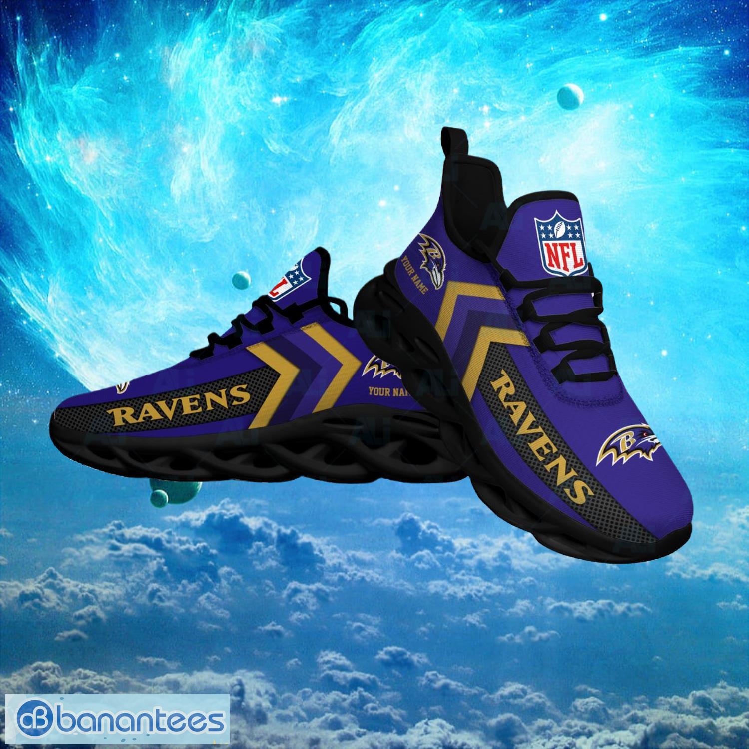 Baltimore Ravens NFL Logo Fans Custom Name Max Soul Shoes Product Photo 1